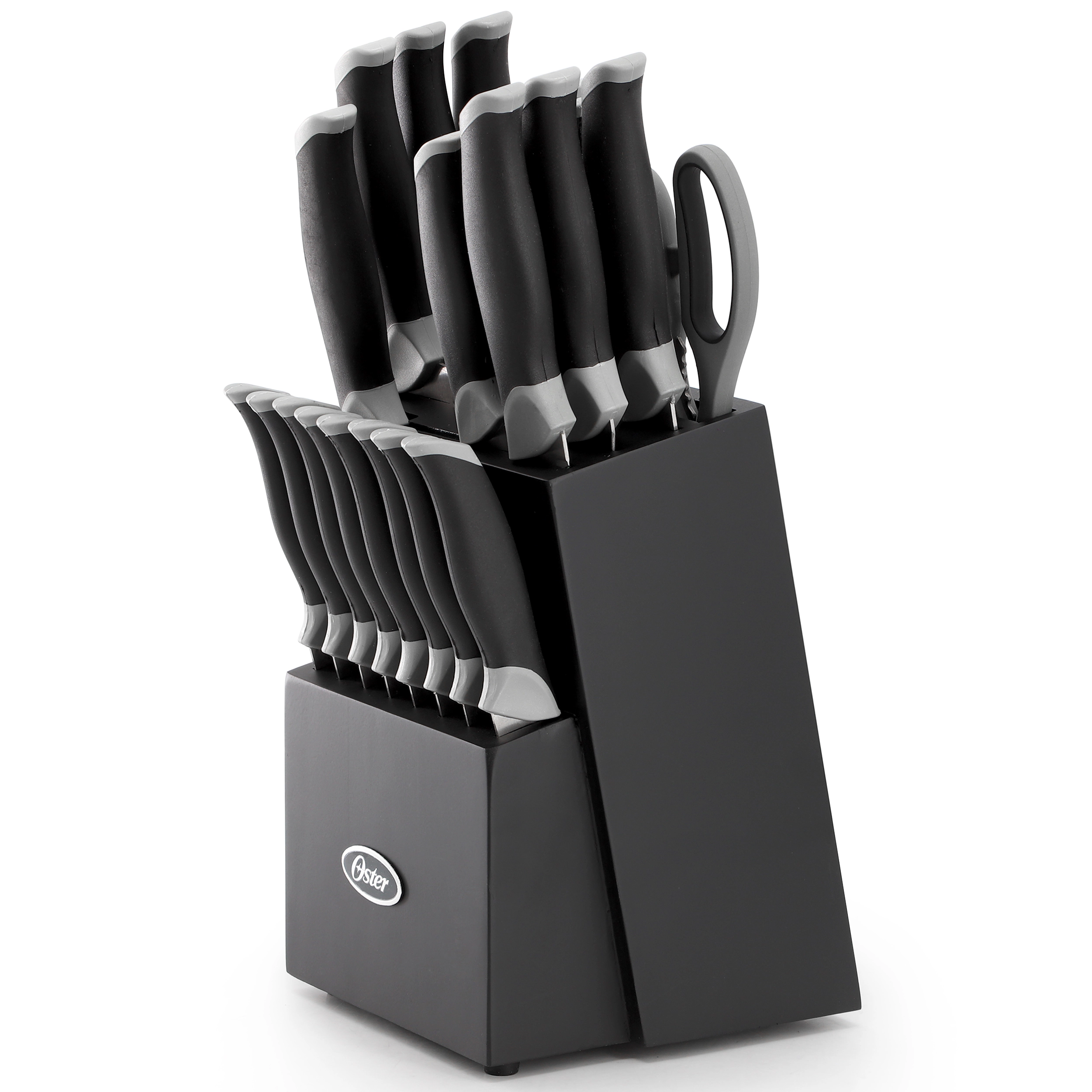 Oster Lindbergh 22 Piece Stainless Steel Cutlery Set with Storage Block in Black