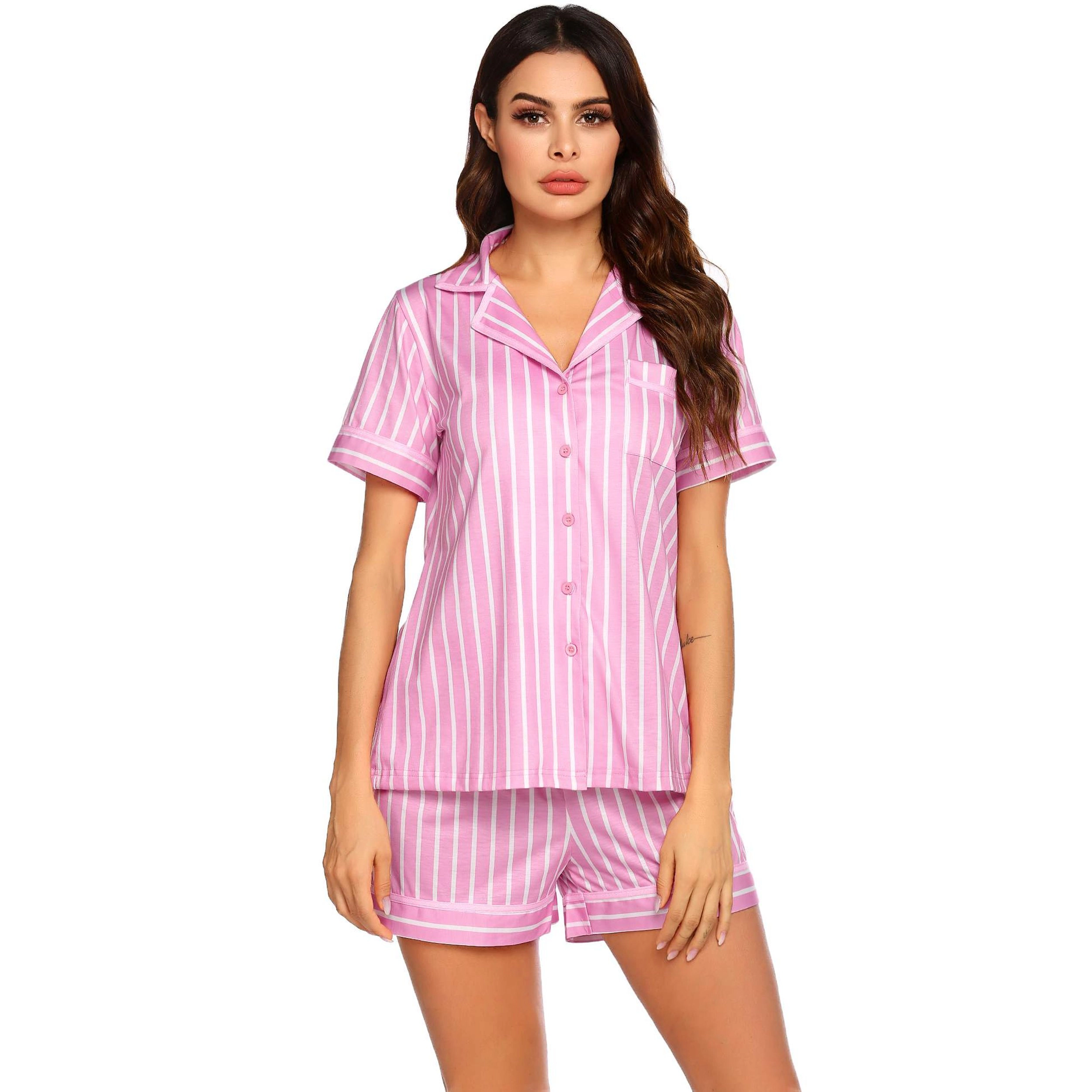 Ekouaer Women Pajama Sets Two Piece Set V Neck Sleepwear Loungewear Chest Pocket