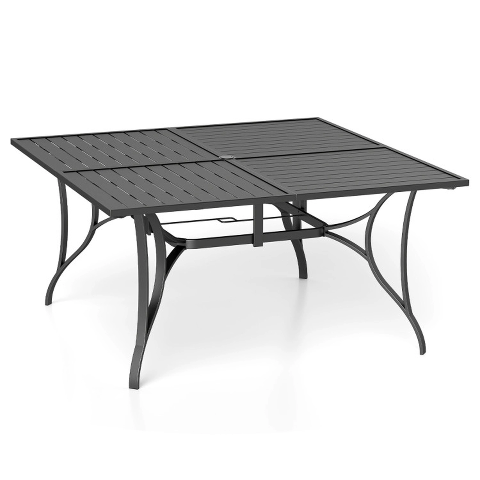 SUGIFT 8-Person Metal Slatted Top Umbrella Hole Square Patio Dining Table 60-in x 60-in x 30-in 330-lb Capacity Black