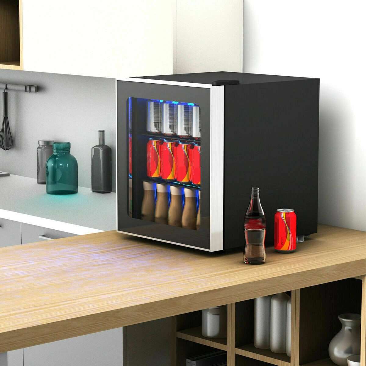 SUGIFT Black 60-Can Beverage Refrigerator with Glass Door and 2 Slide-Out Shelves 1.6-Cu-Ft 17.5-in W 19.5-in H