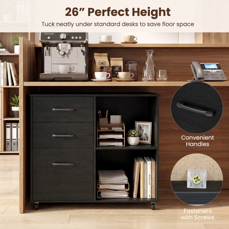 Hivvago 3-Drawer Mobile Lateral File Cabinet Printer Stand