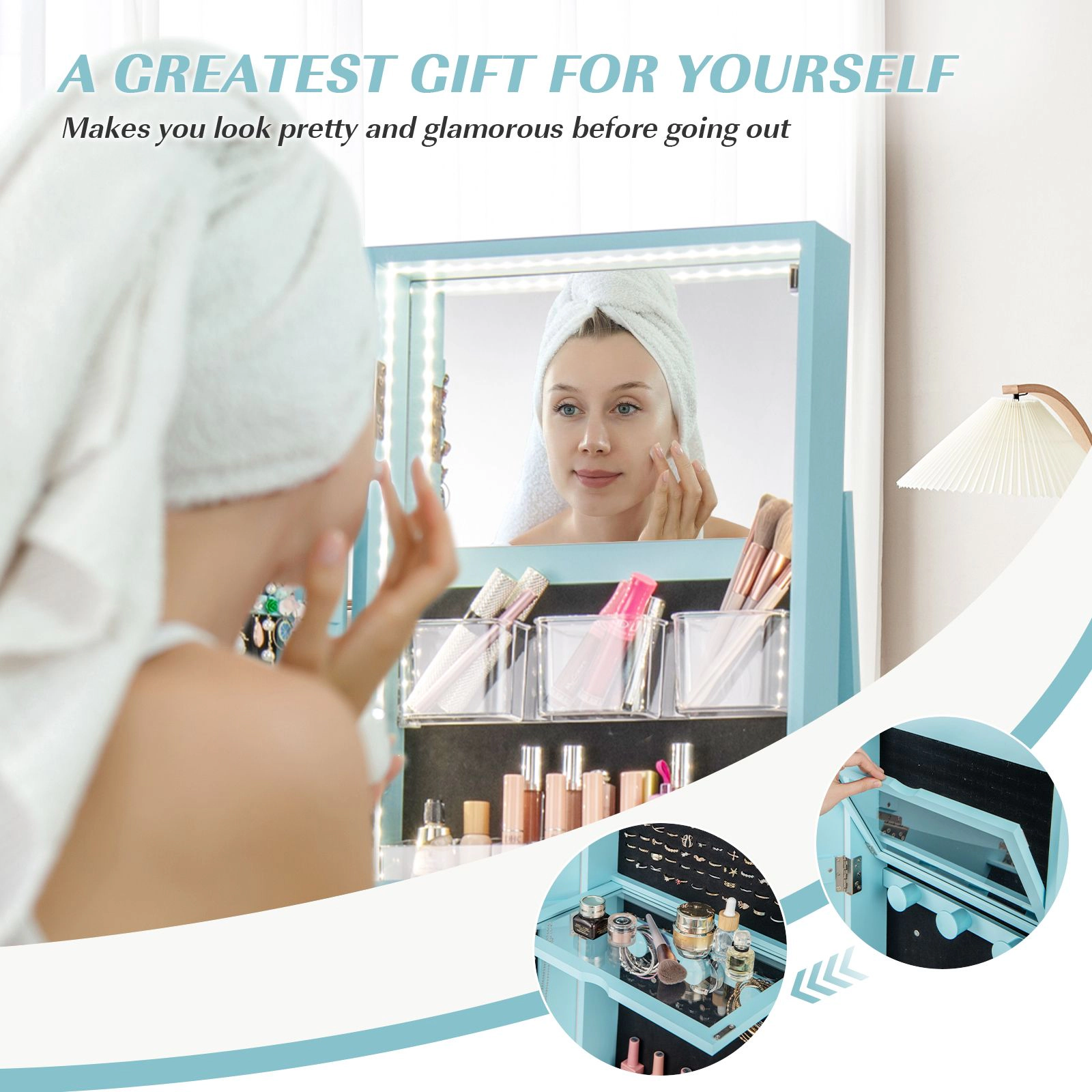 SlickBlue Lockable Jewelry Cabinet with Full Length Mirror