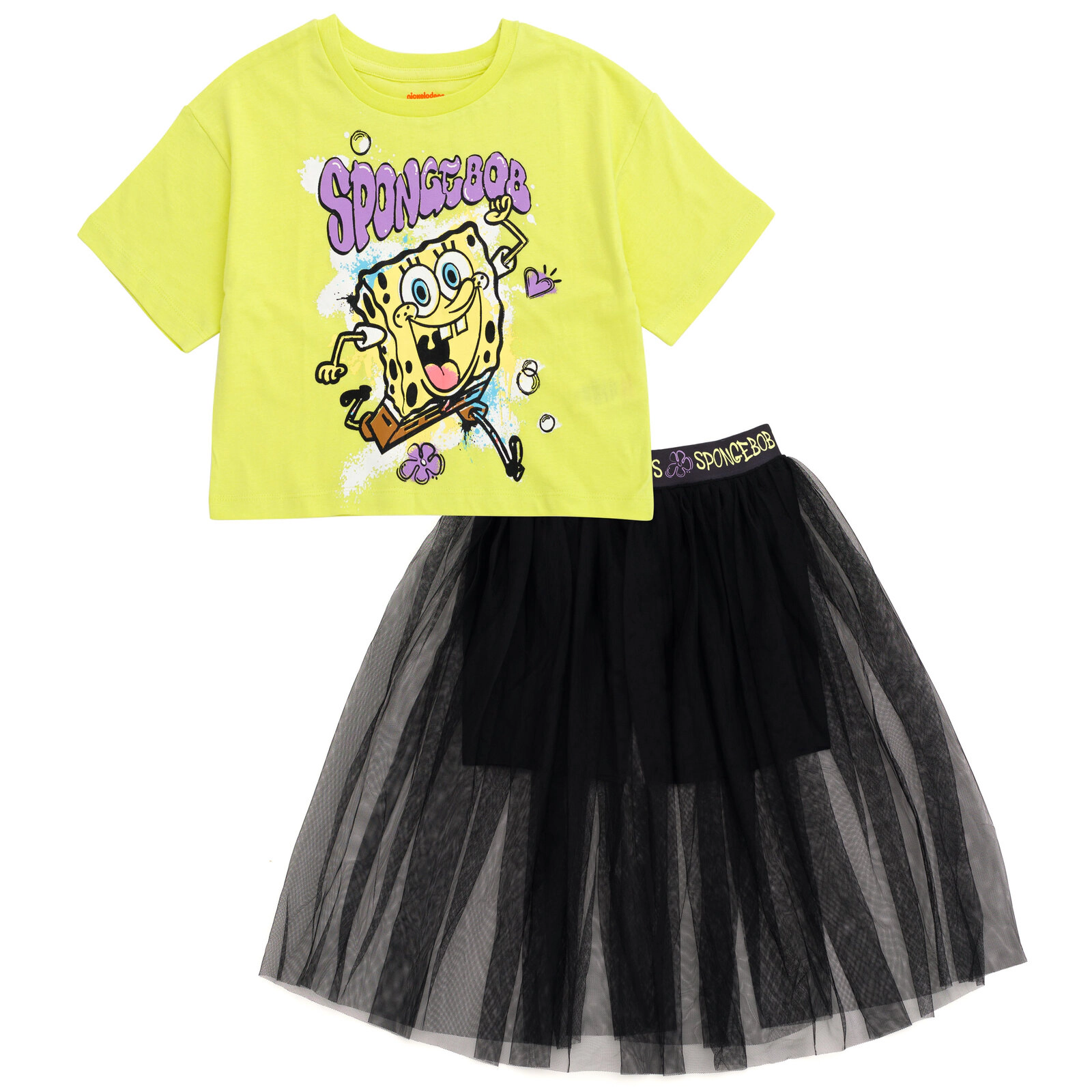SpongeBob SquarePants Girls' 2-Piece Cropped Tee and Skort Set