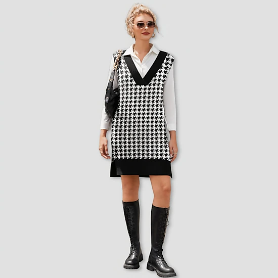 Zeagoo Women's V Neck Sleeveless Sweater Dress