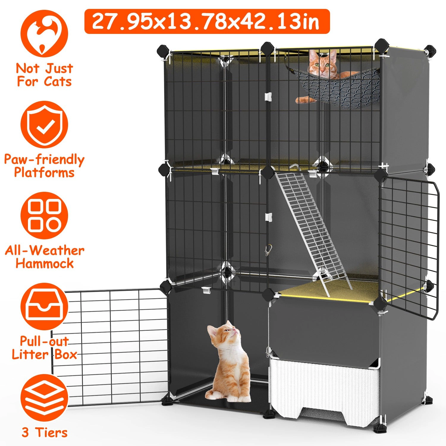 GBruno 3-Tier Metal Wire Cat Cage With Litter Box