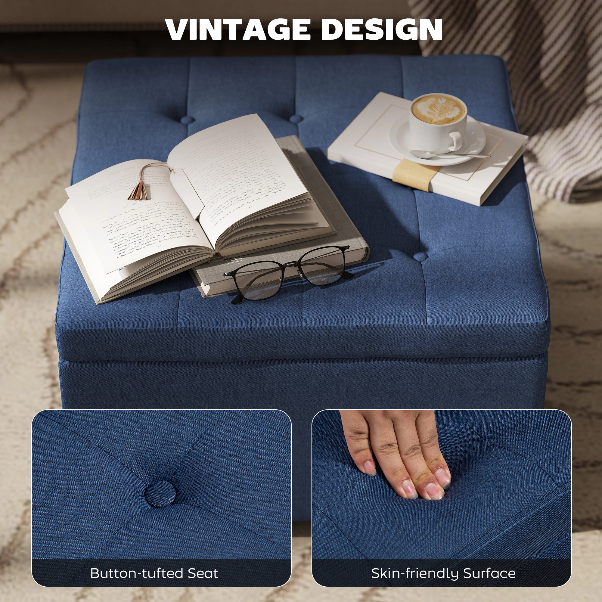 Hivvago Button Tufted Round Ottoman With Storage
