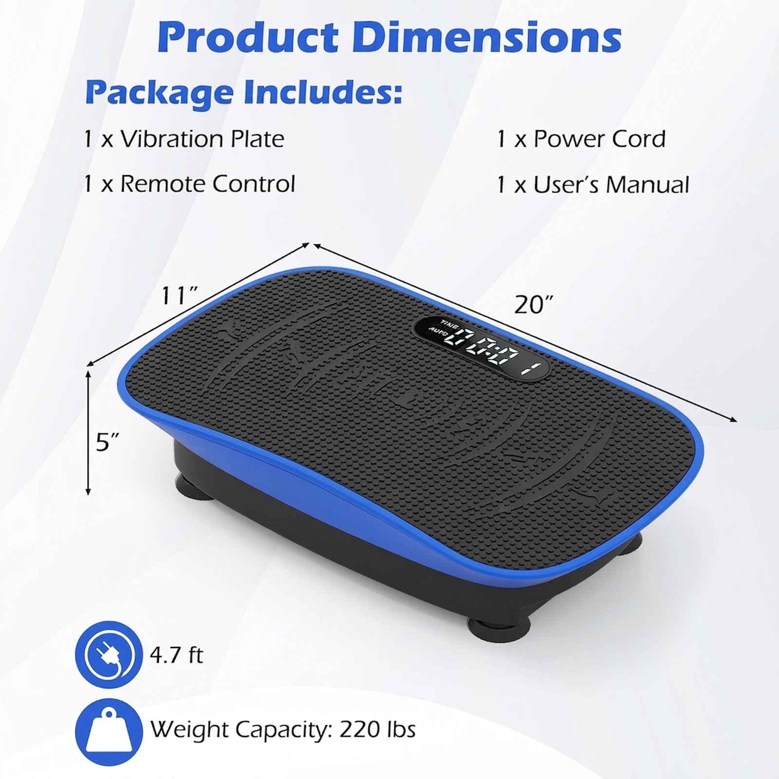 SUGIFT Navy Vibration Plate Exercise Machine with Auto Mode and Remote 20-in W 11-in D 5-in H 330-lb User Capacity