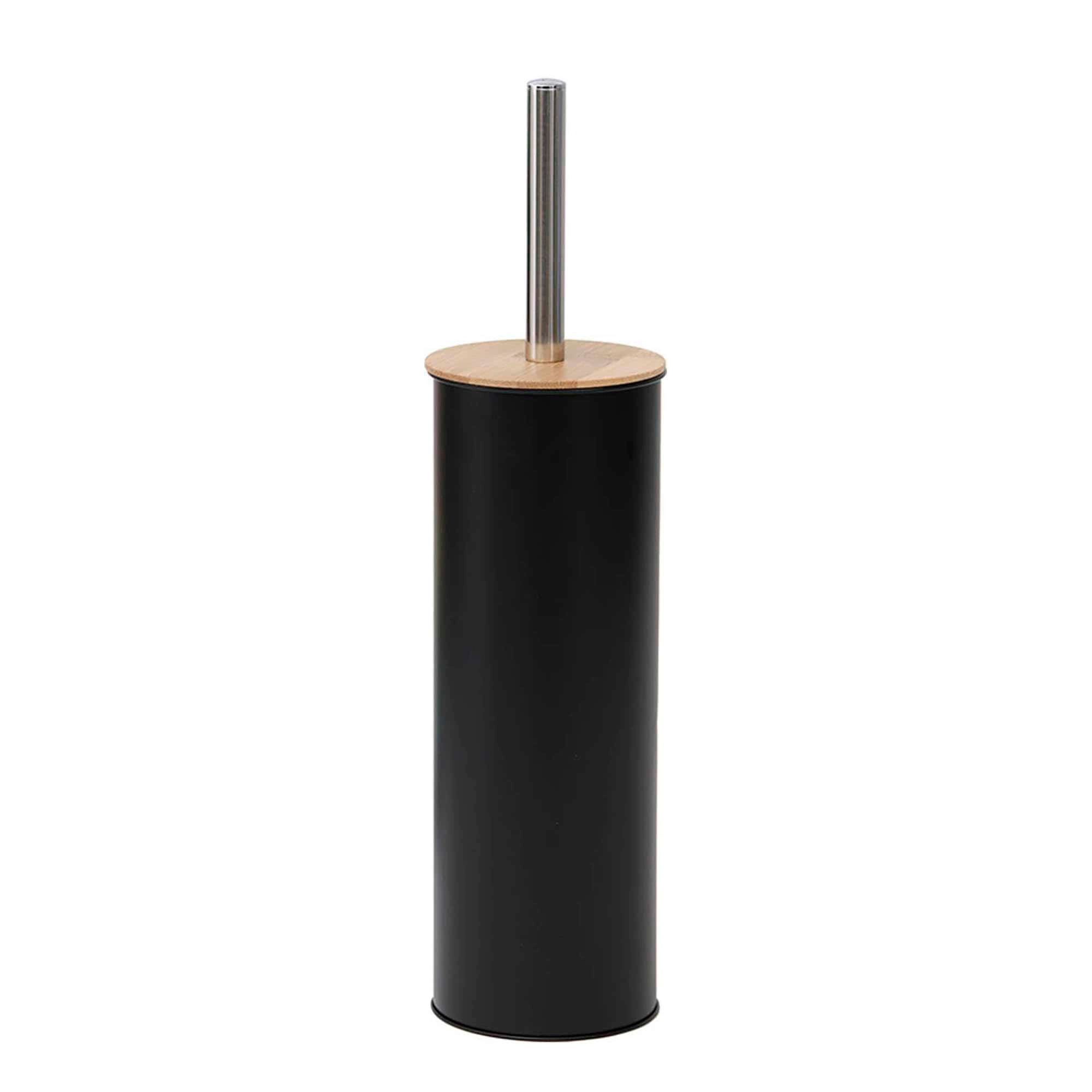 Evideco Toilet Brush with Bamboo Lid, Slim Powder-Coated Steel