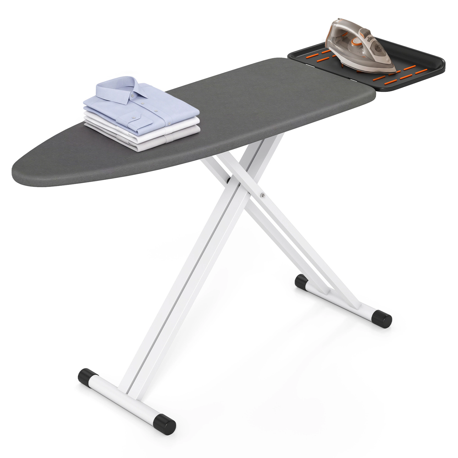 LJG 7 Adjustable Height Foldable Full Size Ironing Board with Iron Rest and Heat-Resistant Surface