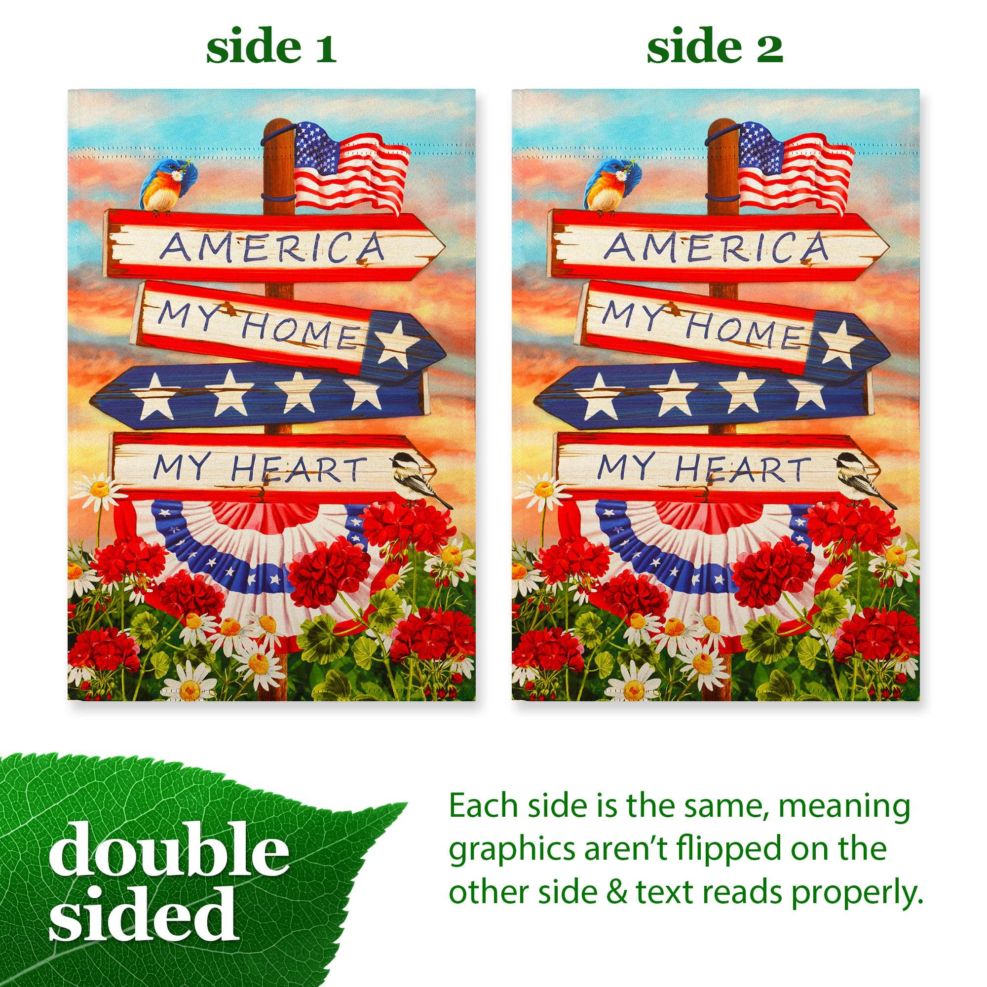 G128 America My Home My Heart Garden Flag 12x18 in Double-Sided Blockout Polyester