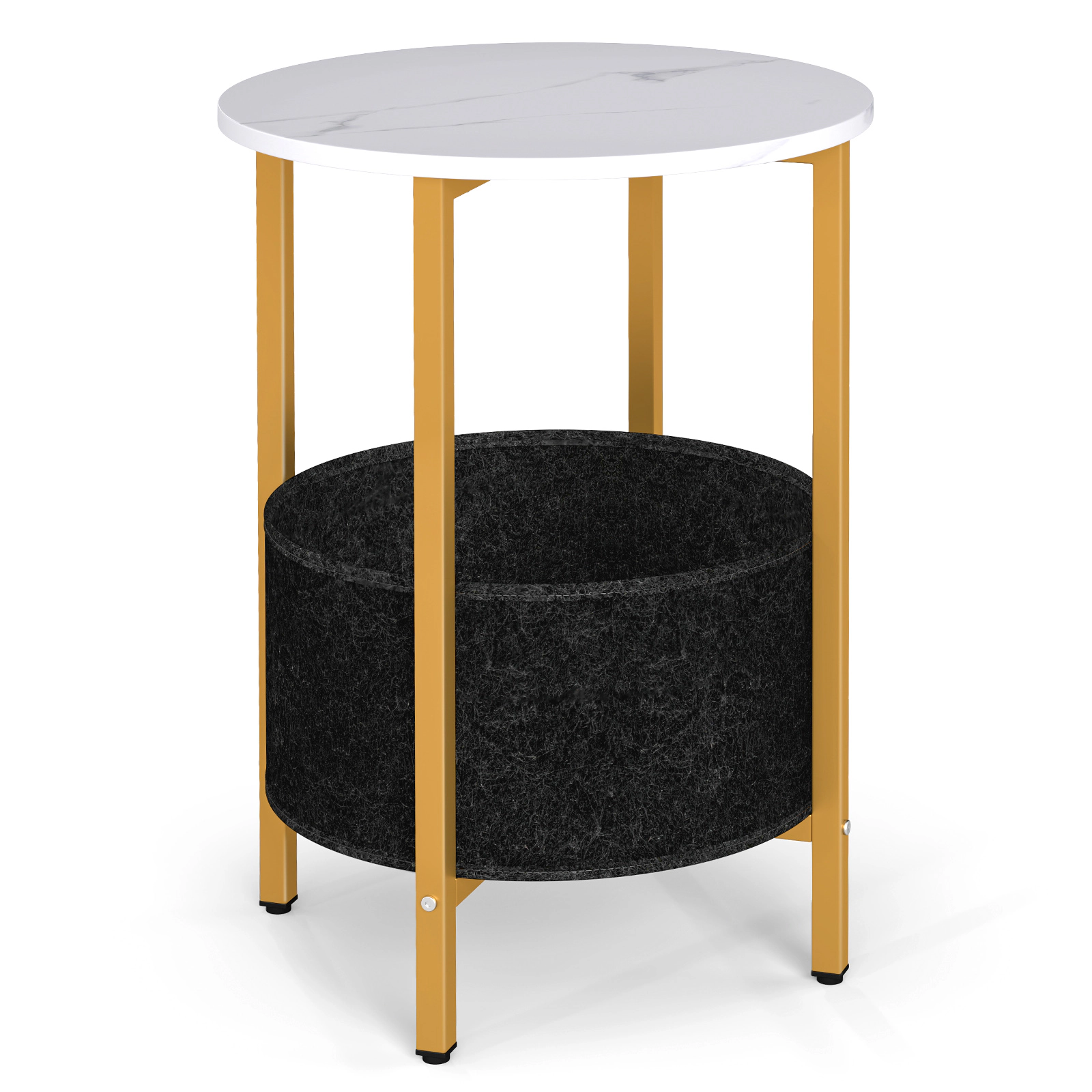 LJG Round End Table 2-Tier Side Table with Removable Fabric Basket and Metal Frame