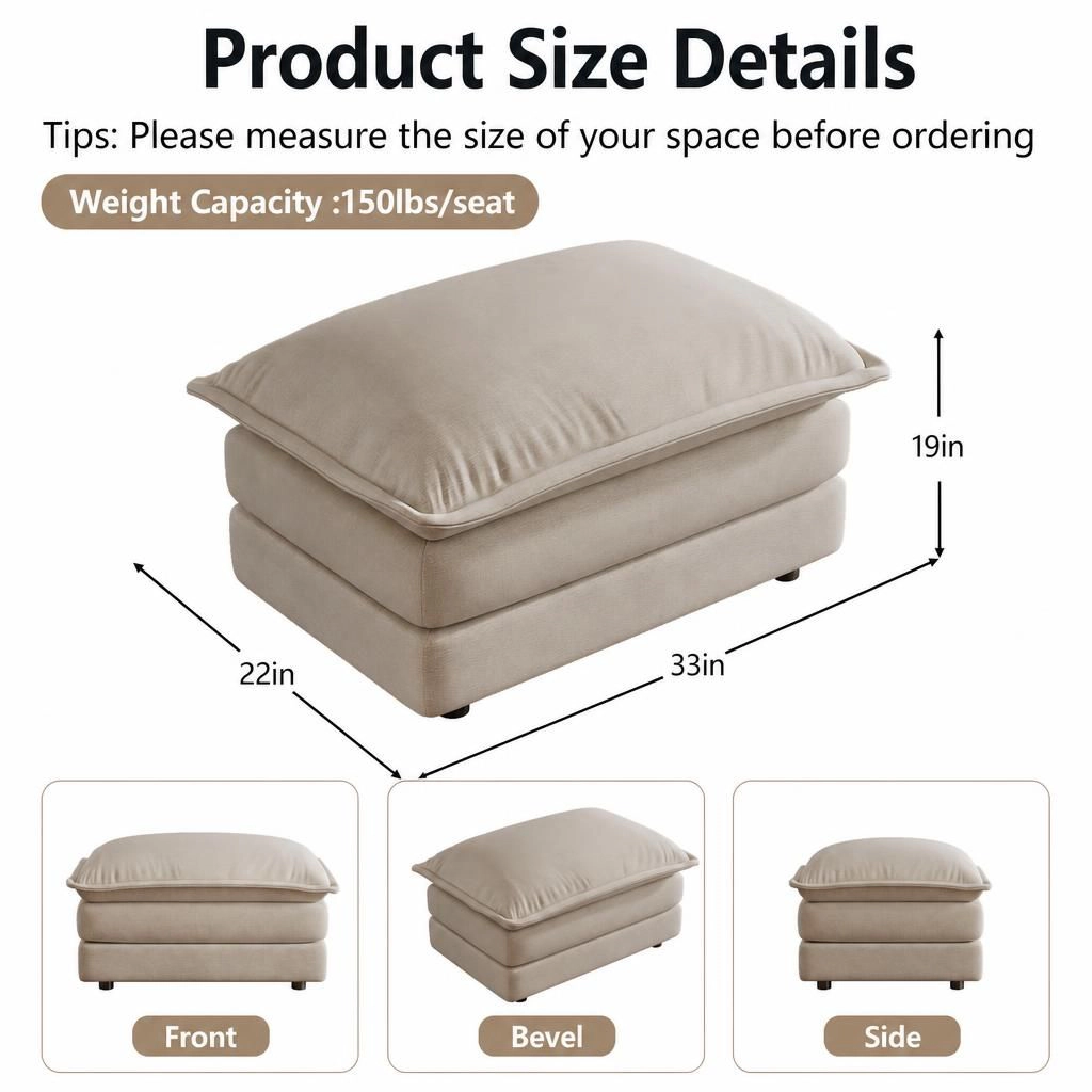 GOODSILO Soft Upholstered Chenille Rectangular Ottoman