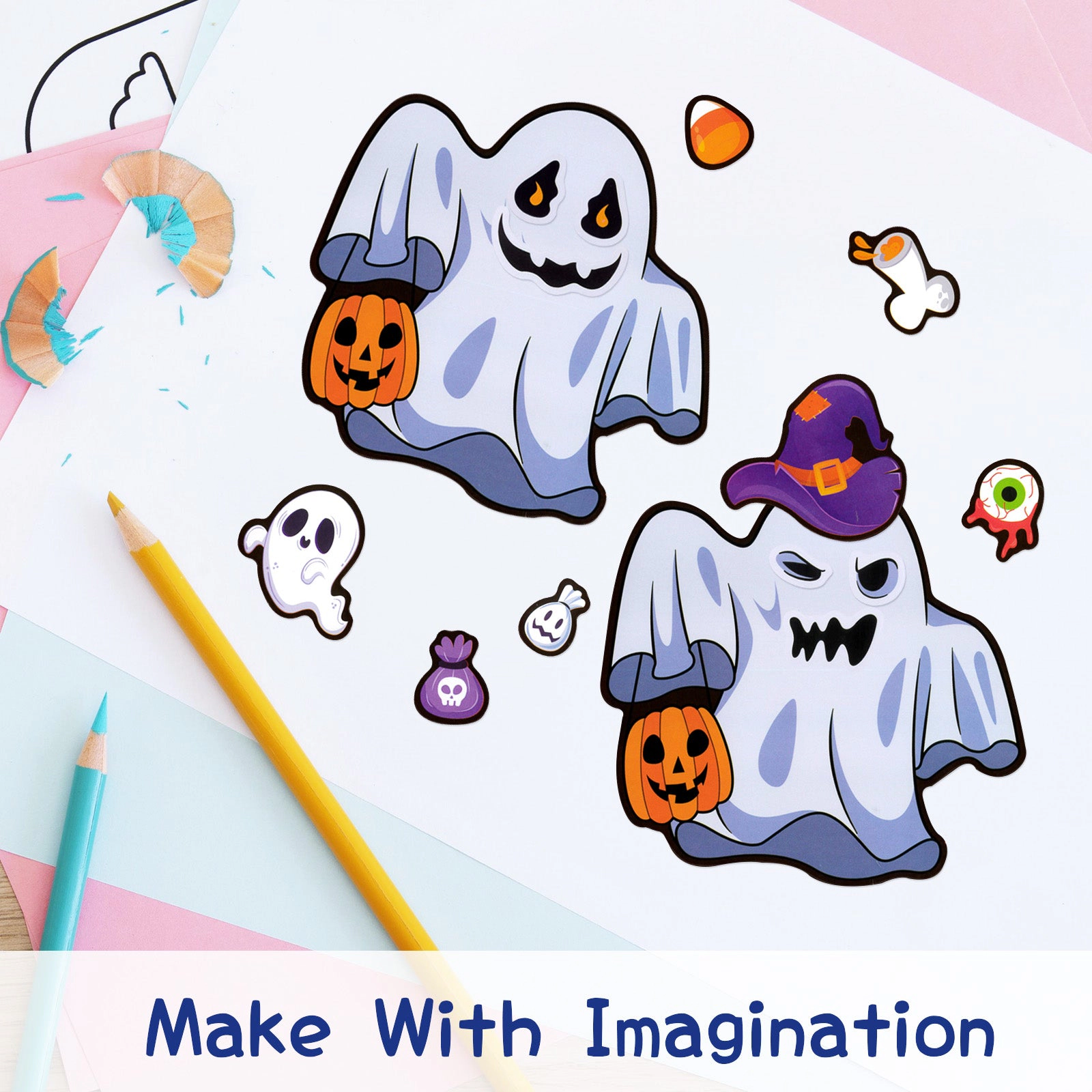 Wrapables Halloween DIY Make a Face Sticker Sheets, Halloween Crafts and Activities (24 Sheets), Trick or Treat