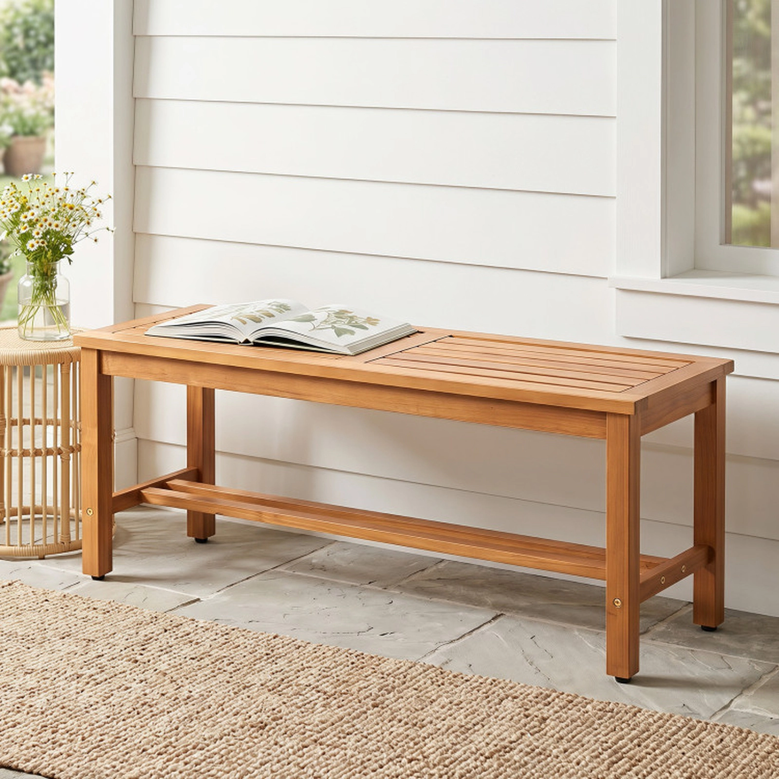SUGIFT 40-In Natural Acacia Wood Backless Dining Bench, Indoor/Outdoor