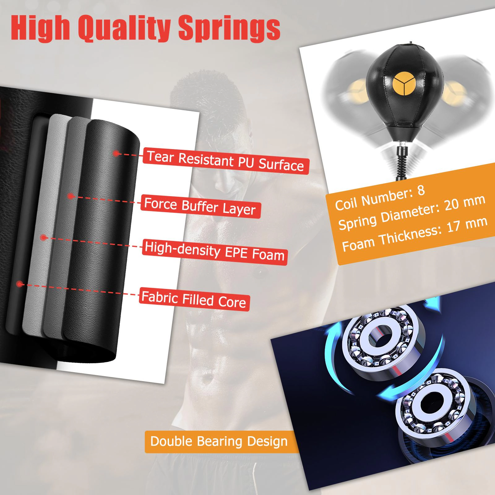 SUGIFT Freestanding Boxing Speed Trainer Punching Bag with 360° Spinning Bar 6-Level Adjustable Height Black