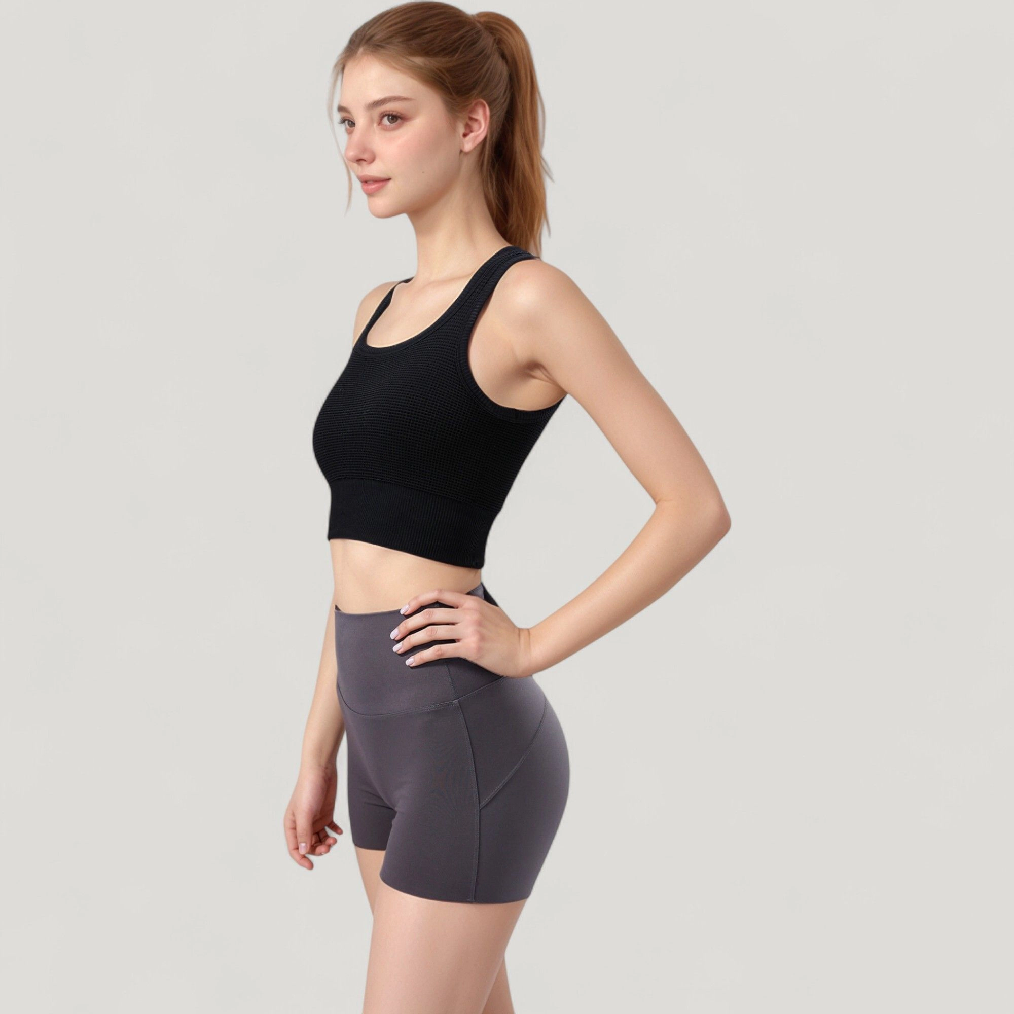 Anna-Kaci Women's Ribbed Seamless Sports Bra with Scoop Neck and Wide Straps