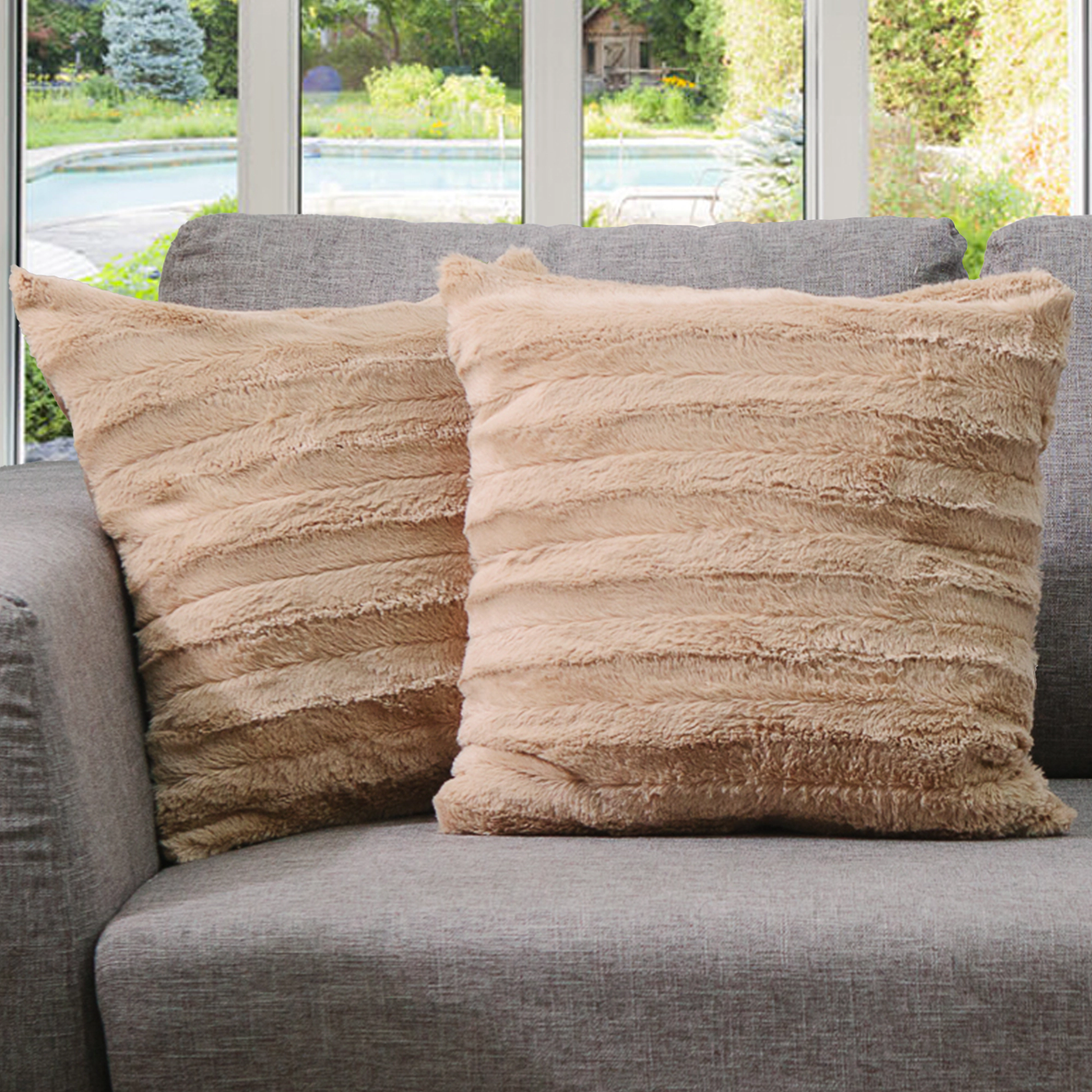 Cheer Collection Faux Fur Throw Pillow Set of 2, Ultra Soft, 20"x20"