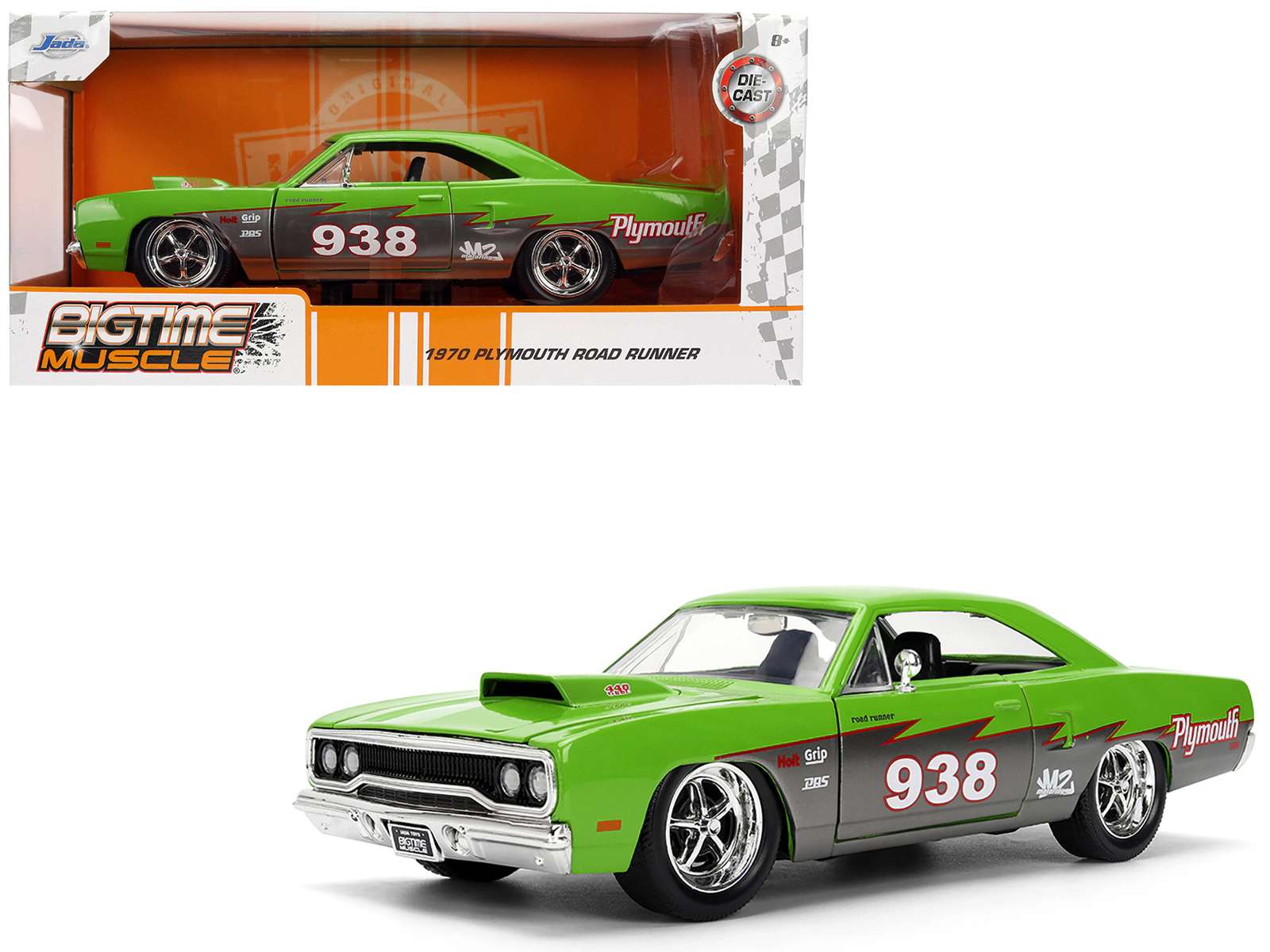 Jada 1970 Plymouth Road Runner #938 Green and Gray Metallic "Bigtime Muscle" Series 1/24 Diecast Model Car by Jada