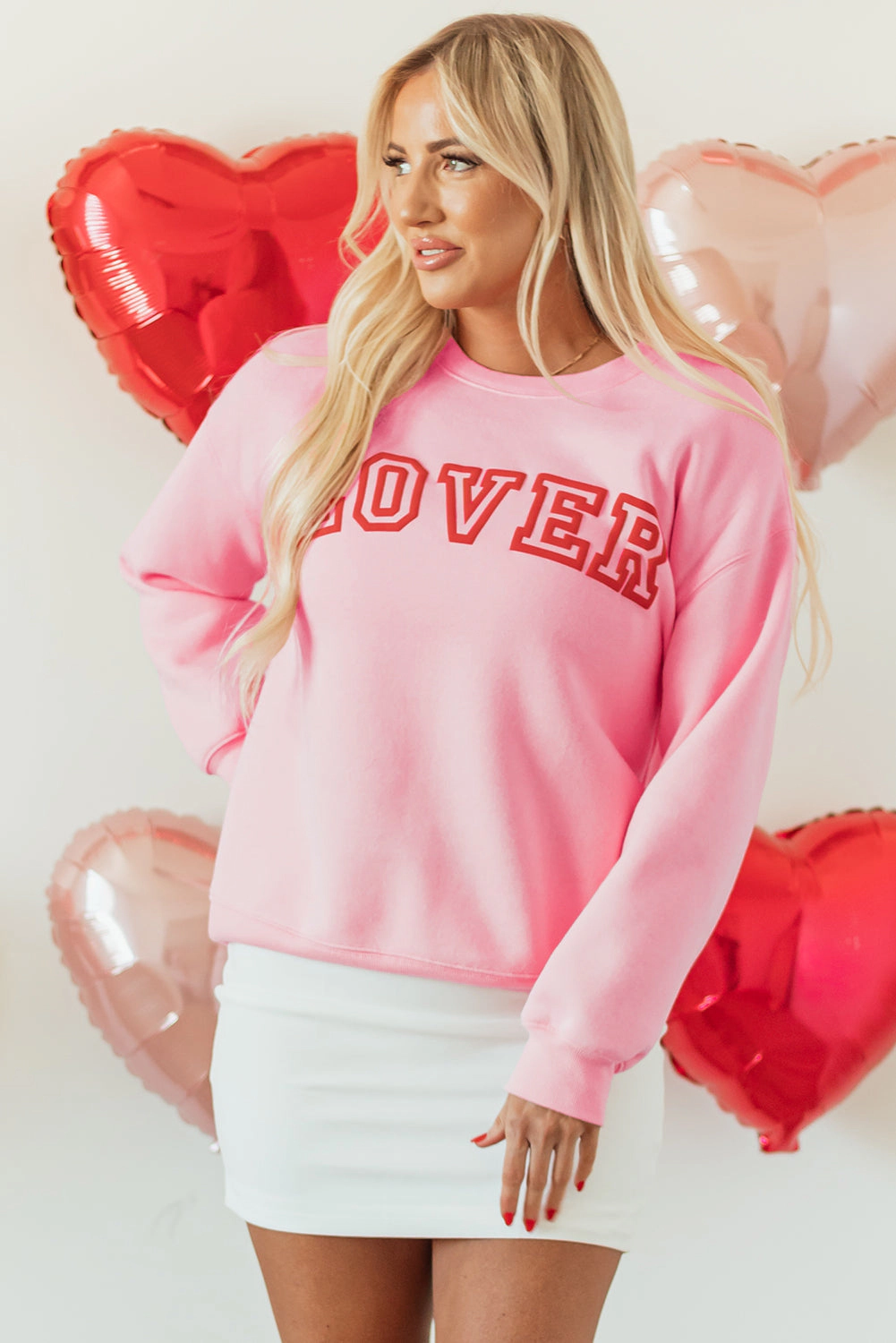 Sol Living Womens Lover Puff Print Drop Shoulder Pullover Sweatshirt