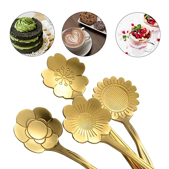 Stock Preferred Pack of 8 Stainless Steel Flower Coffee Spoon Set 4.9 Inch Tea Scoops