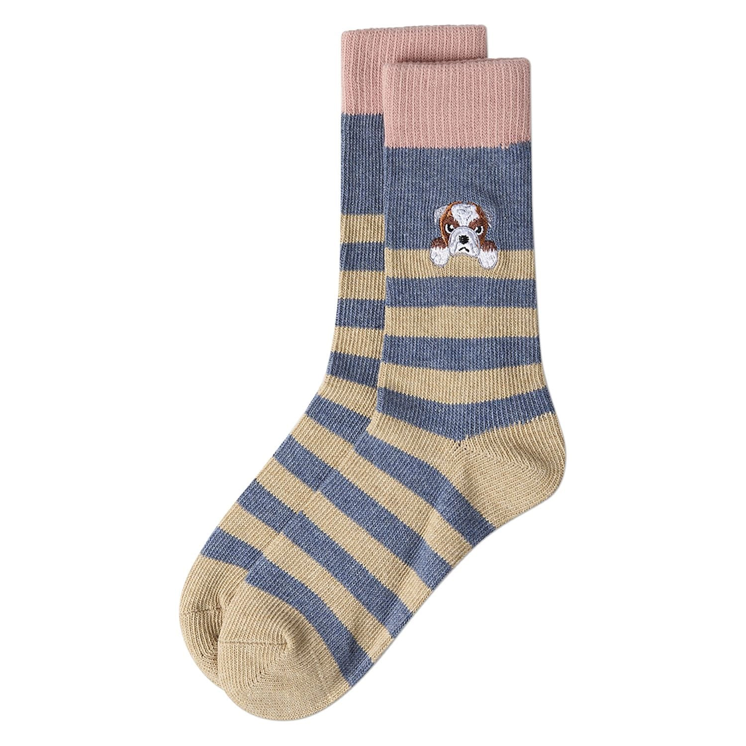MeMoi Women's "Just Hanging" Striped Embroidered Cotton Rich Novelty Crew Socks