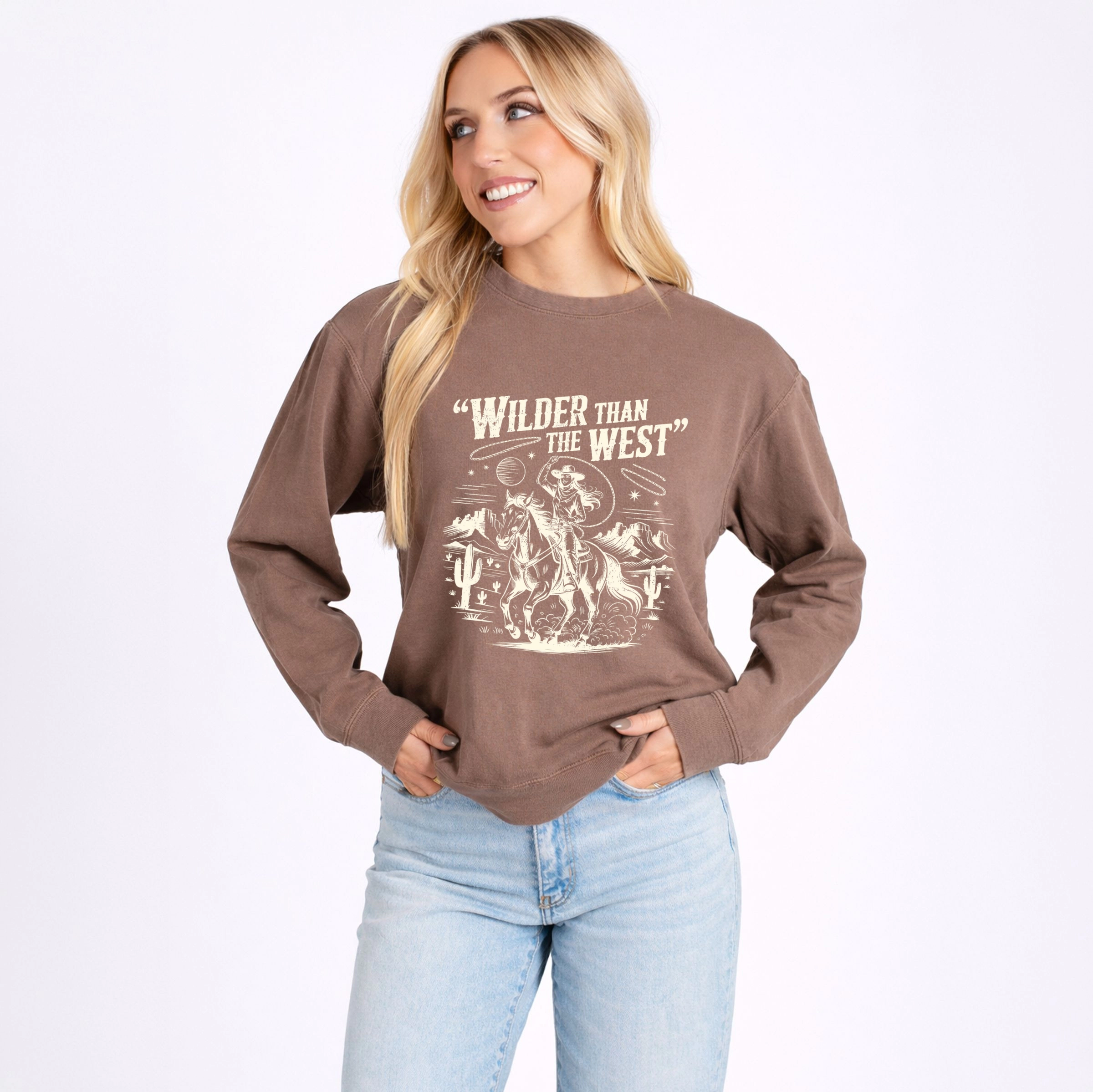 Simply Sage Market - Wilder Than The West Cowgirl Women's Lightweight Garment Dyed Sweatshirt