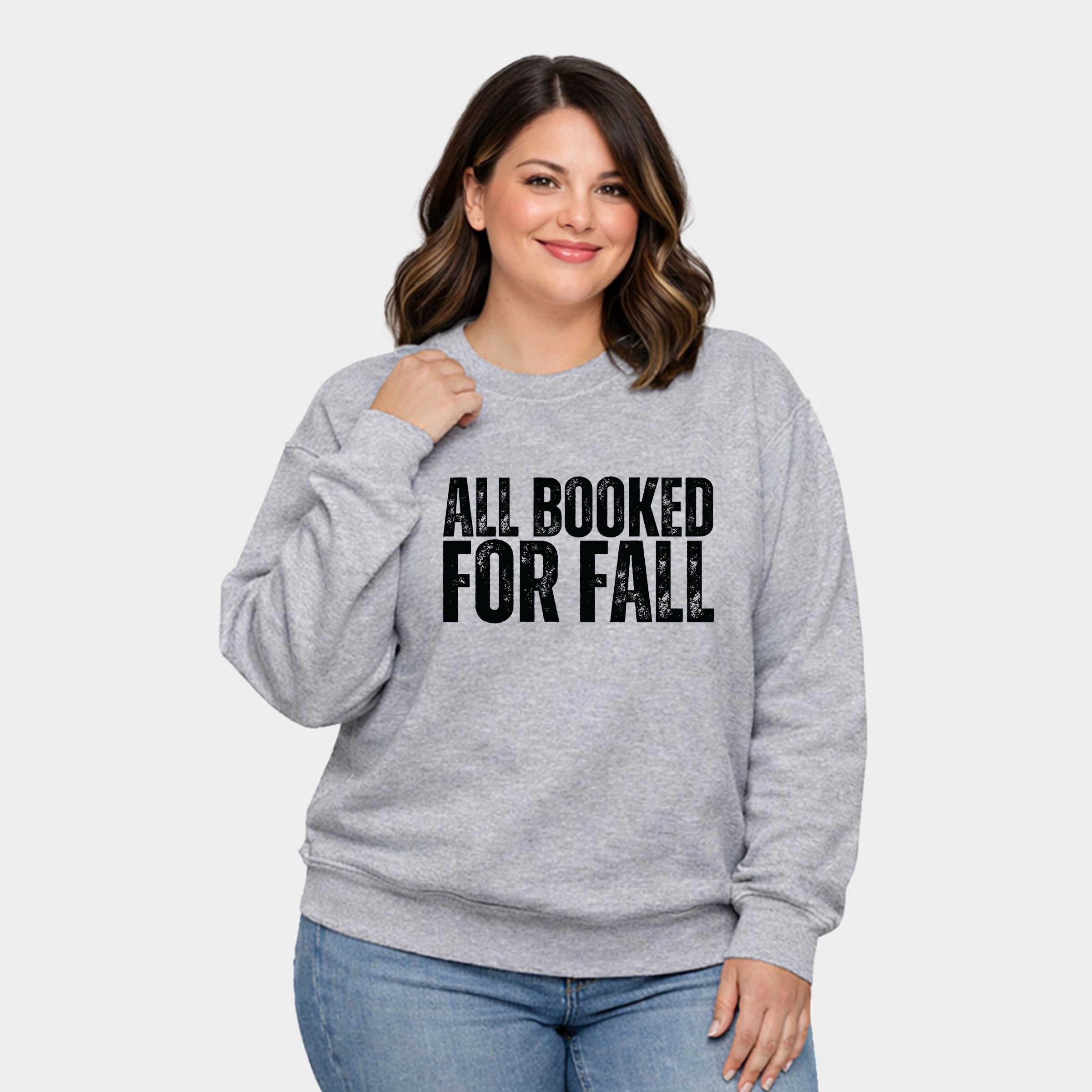 Simply Sage Market - Women's Plus Sweatshirt All Booked For Fall Bold Distressed
