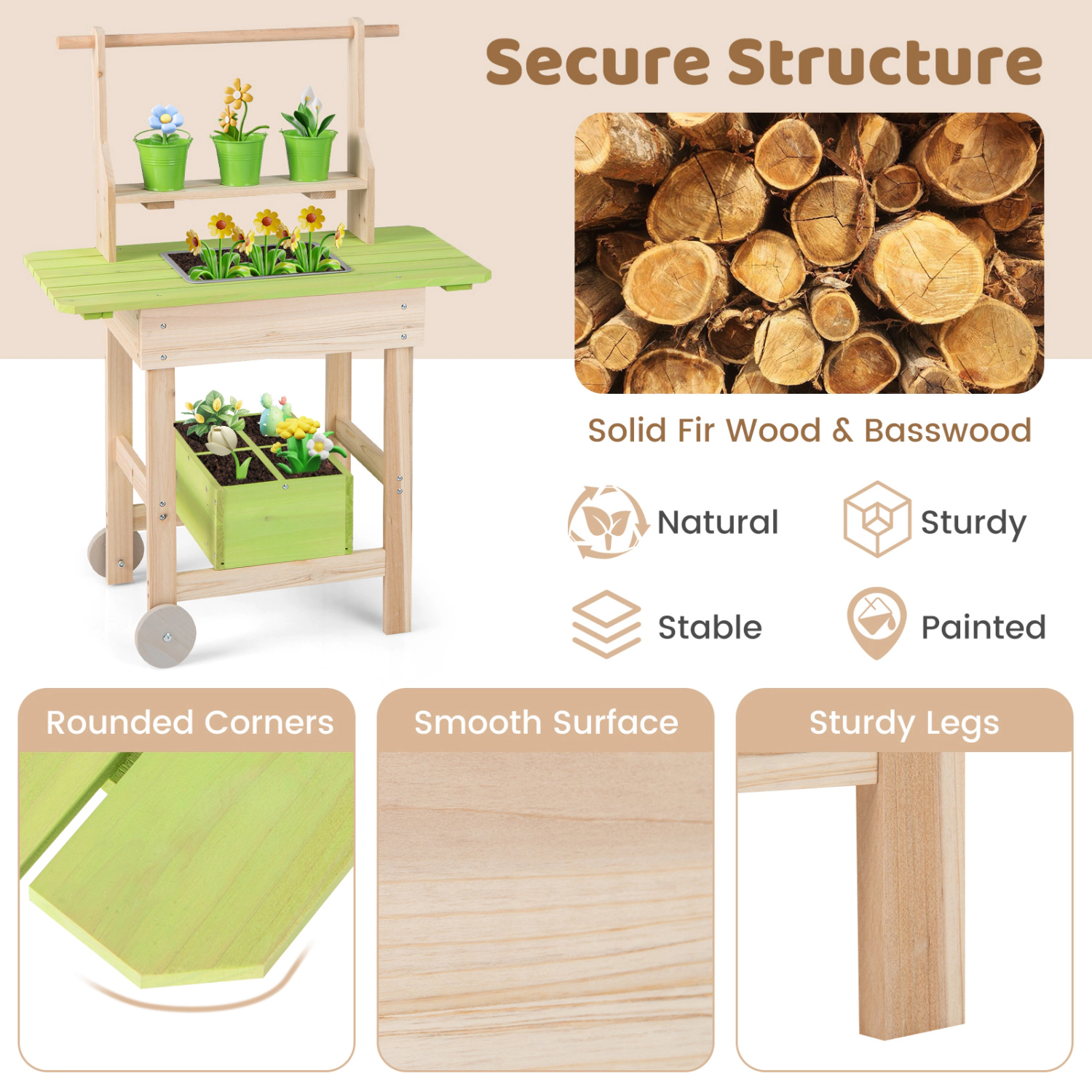 Hivvago Kids Mud Kitchen with Removable Pots  Watering Can Planting Trough and Storage Box