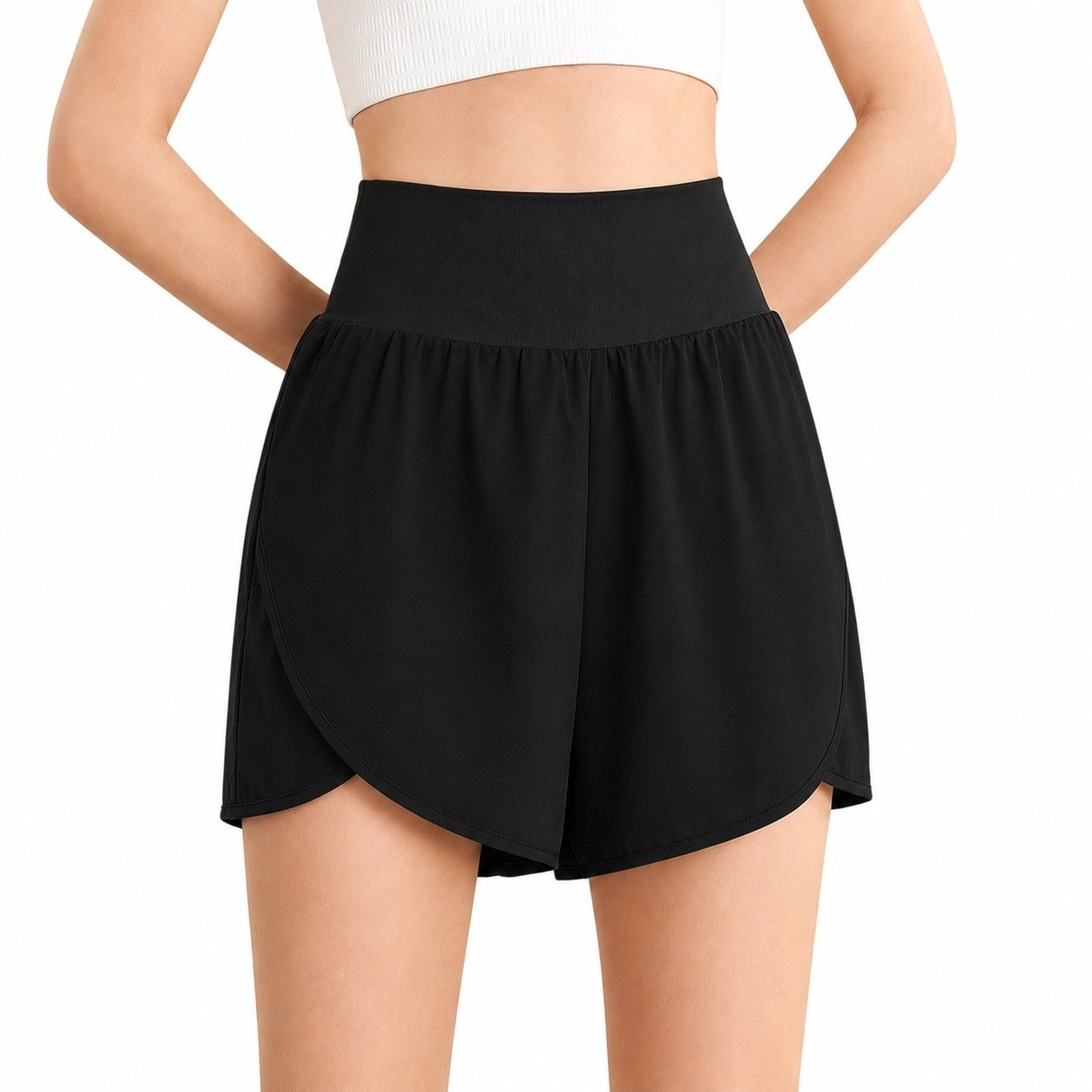 Anna-Kaci Women's High Rise Running Shorts with Curved Hem and Side Pocket