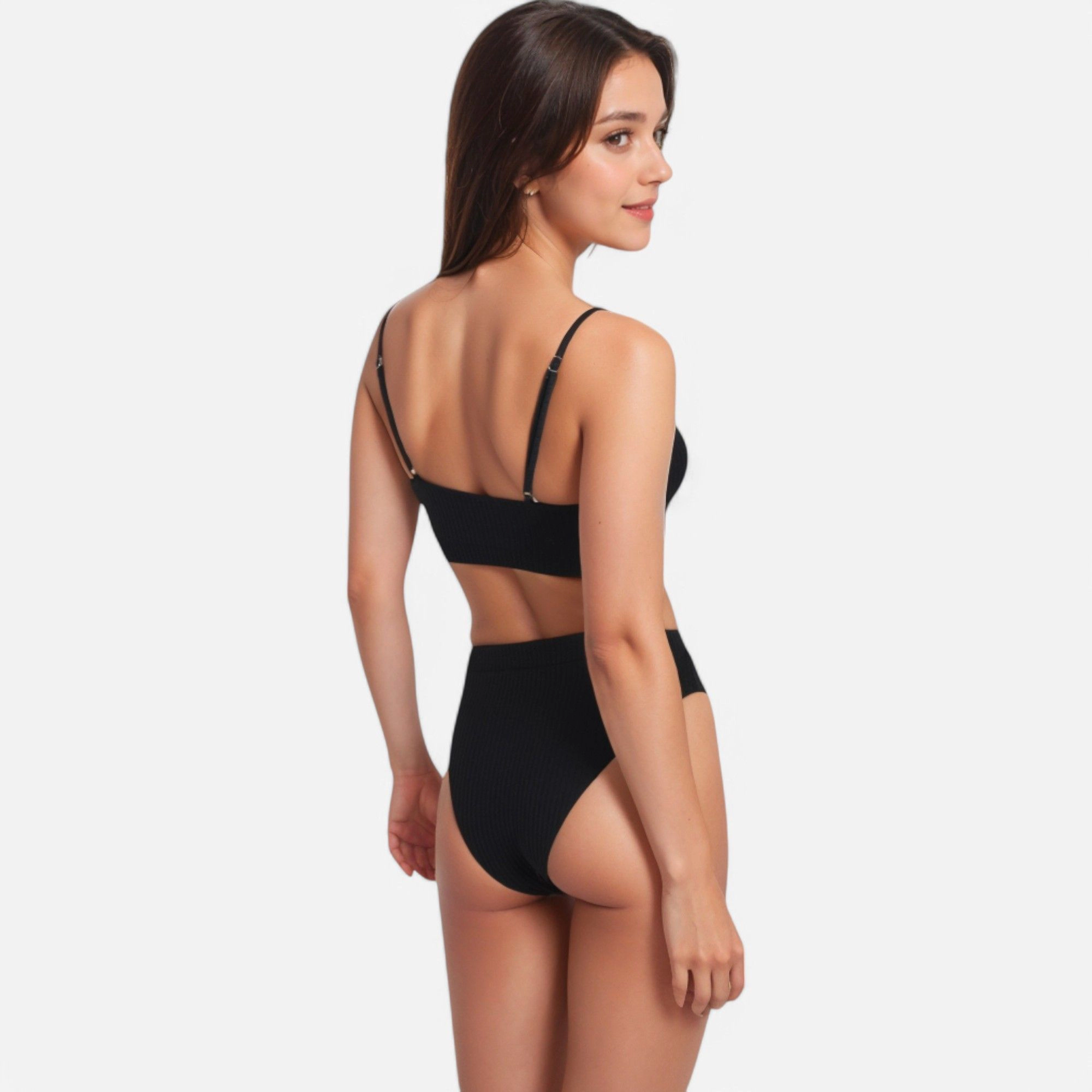 Anna-Kaci Women's Ribbed Bikini Set with Scoop Neck Bralette and High-Cut Bottoms