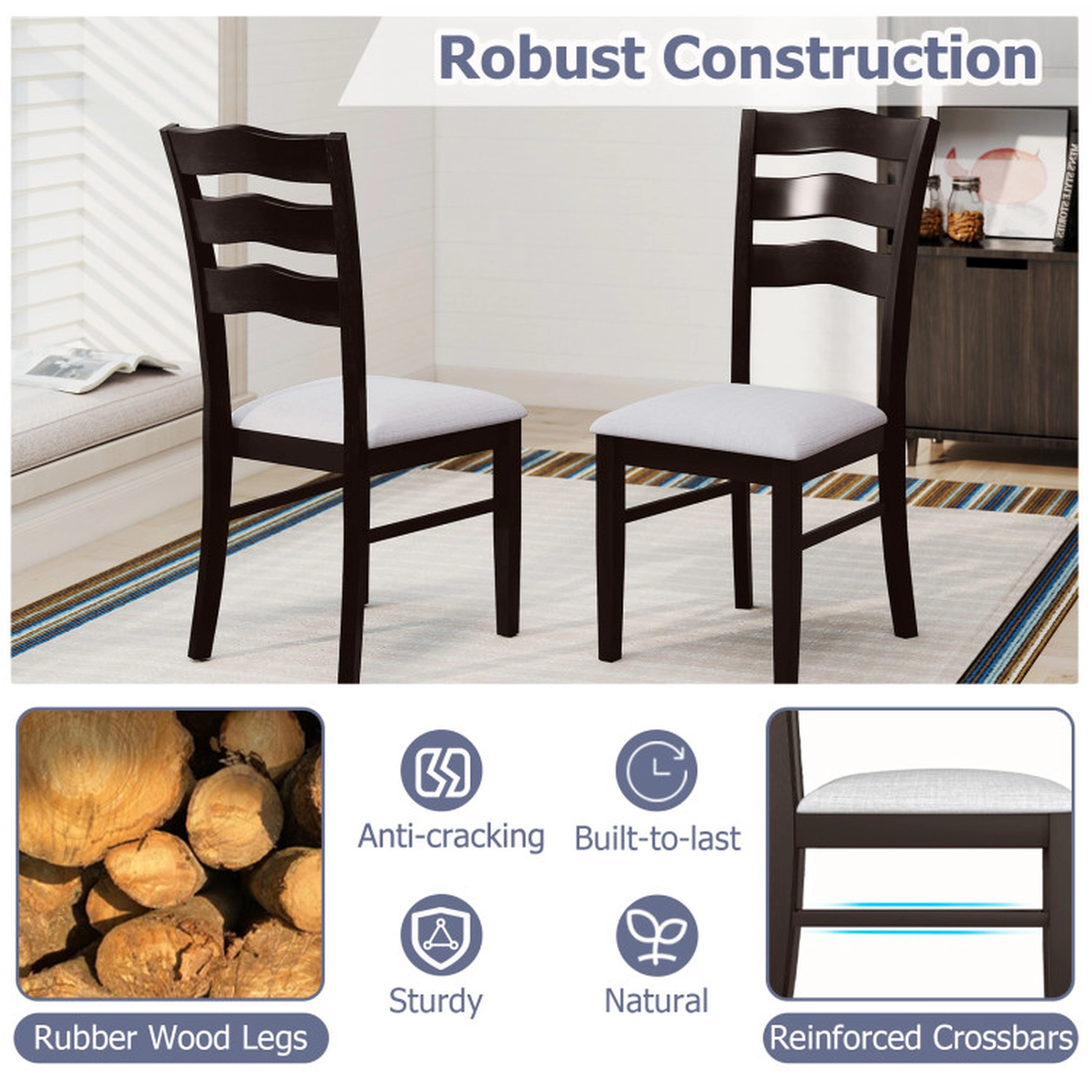 SUGIFT Set of 2 Gray Velvet Farmhouse Dining Chairs with Wave Cut-Out Backrests