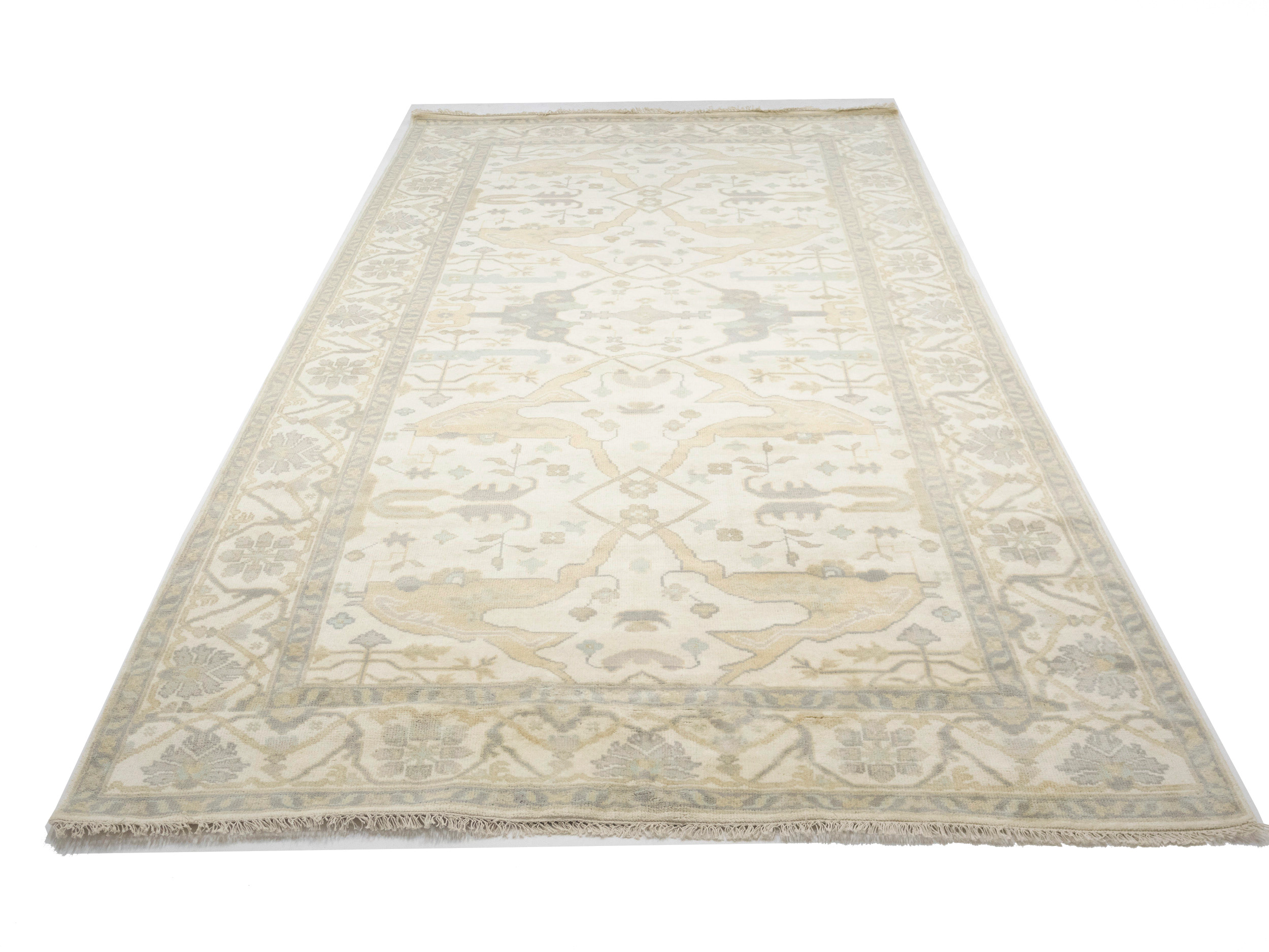 Magic Rugs 8'3 X 15'10 Hand Knotted Cream Floral Oushak Wool Rug