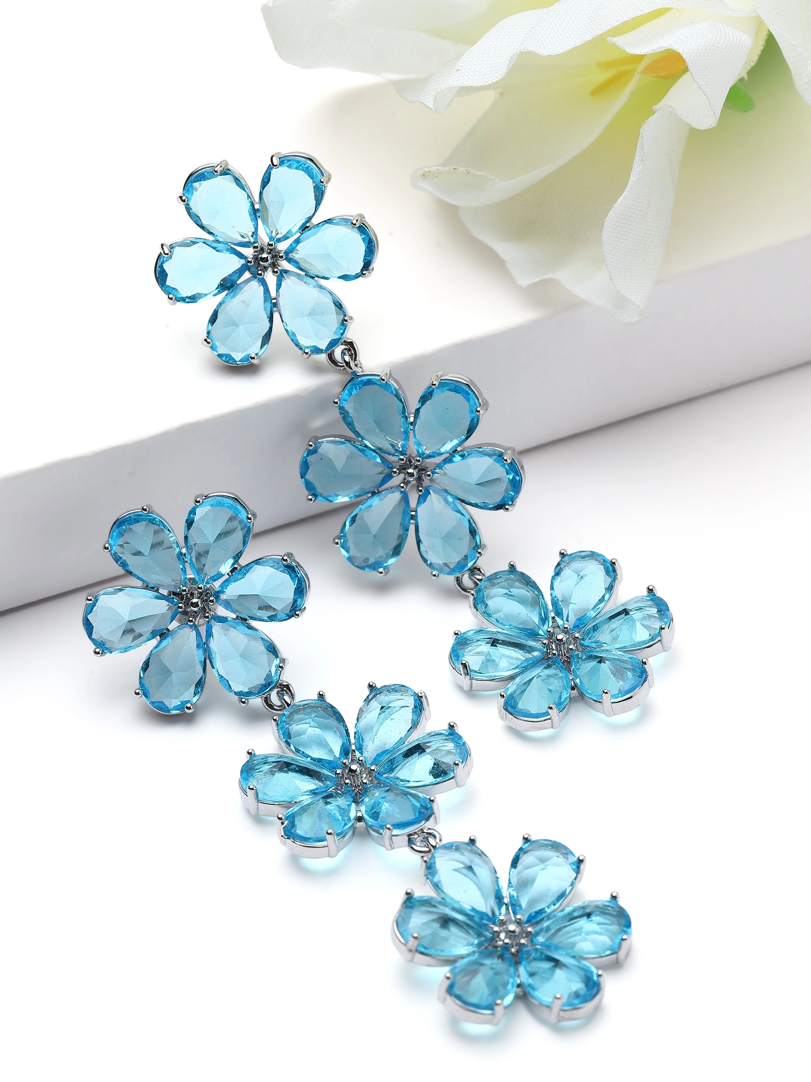 AGP PARIS Womens Triple Floral Crystal Drop Earrings