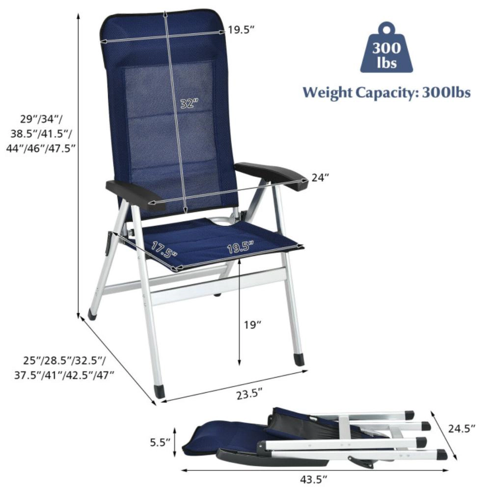 Hivvago 2Pcs Patio Dining Chair With Adjust Portable Headrest-Blue
