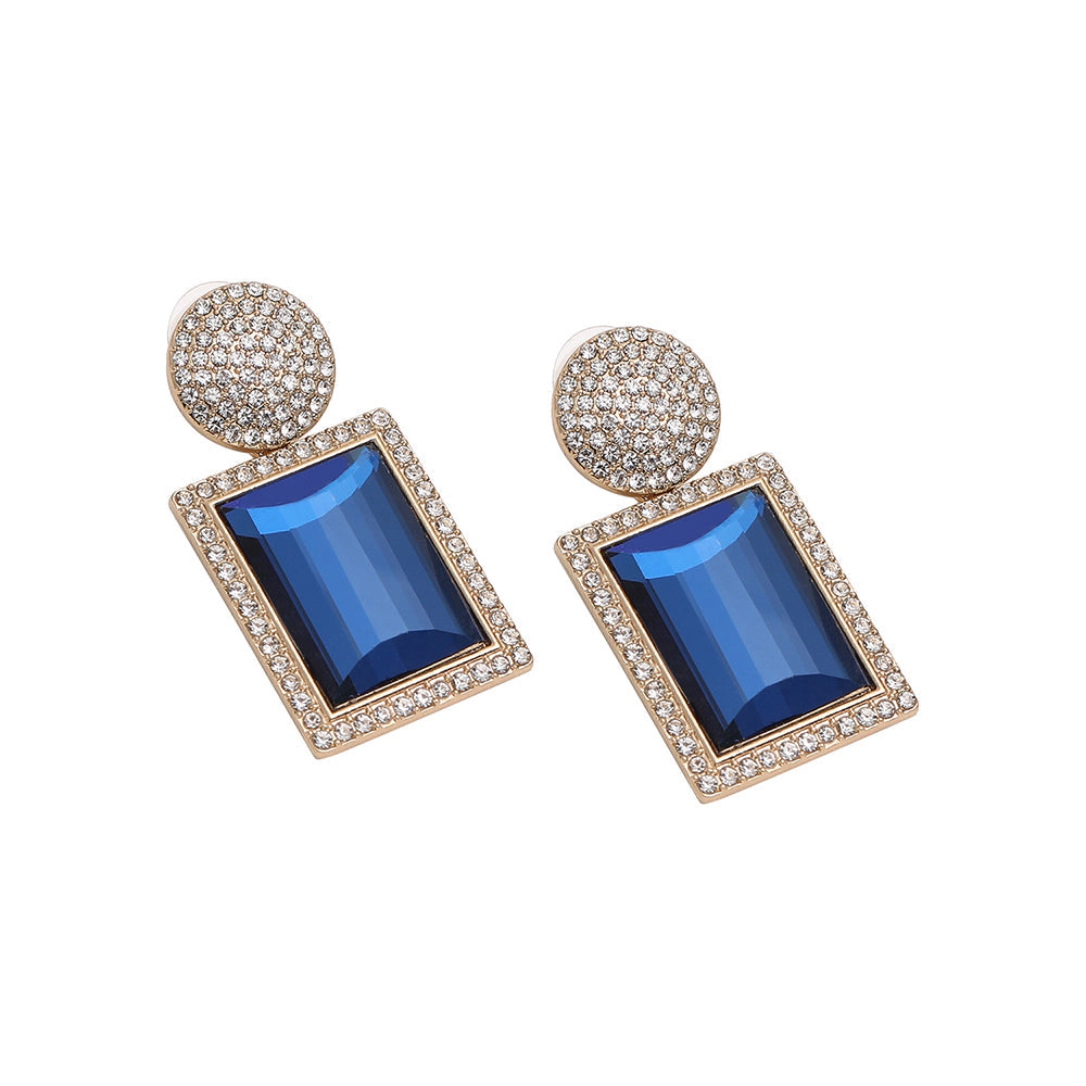 SOHI Women's Gold-Tone Geometric Drop Earrings with Blue Accents