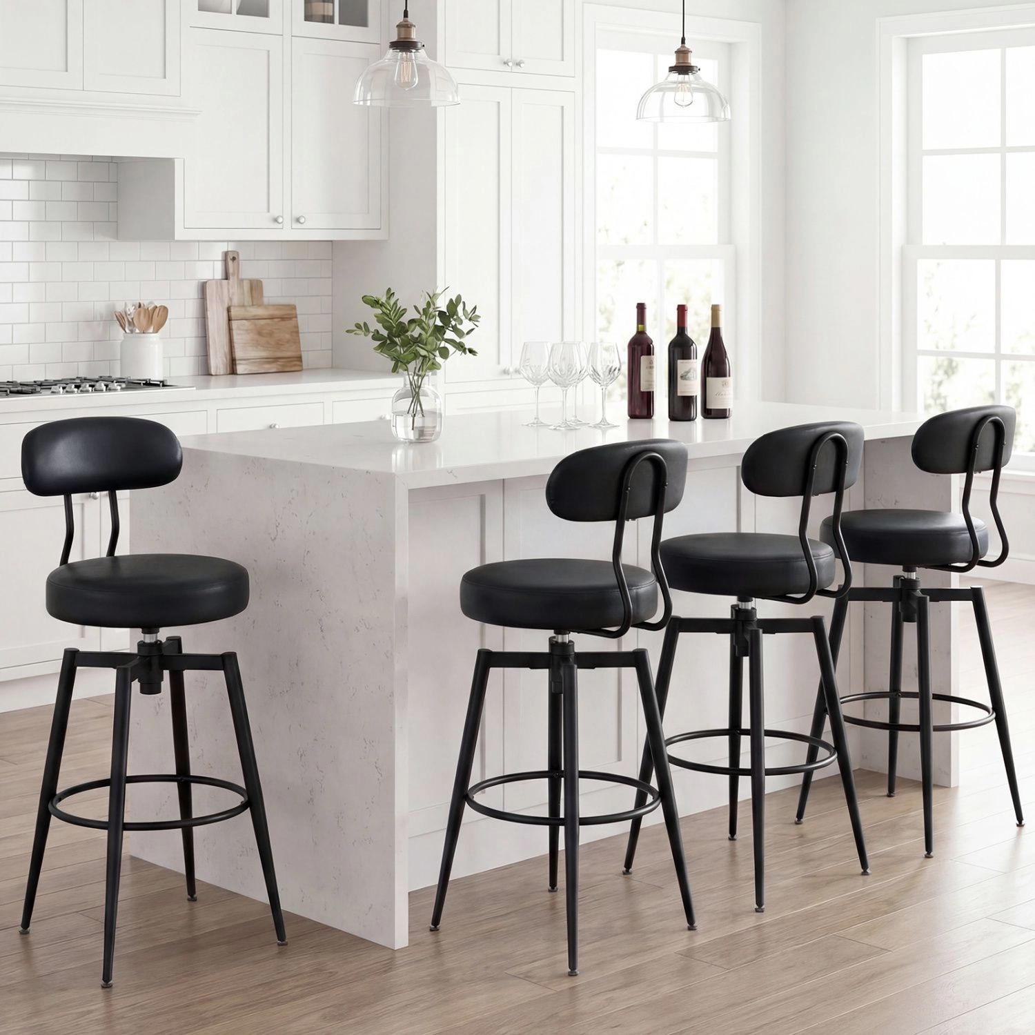 SlickBlue Swivel Barstools Set of 2 Upholstered Leather Seat and Back Chairs