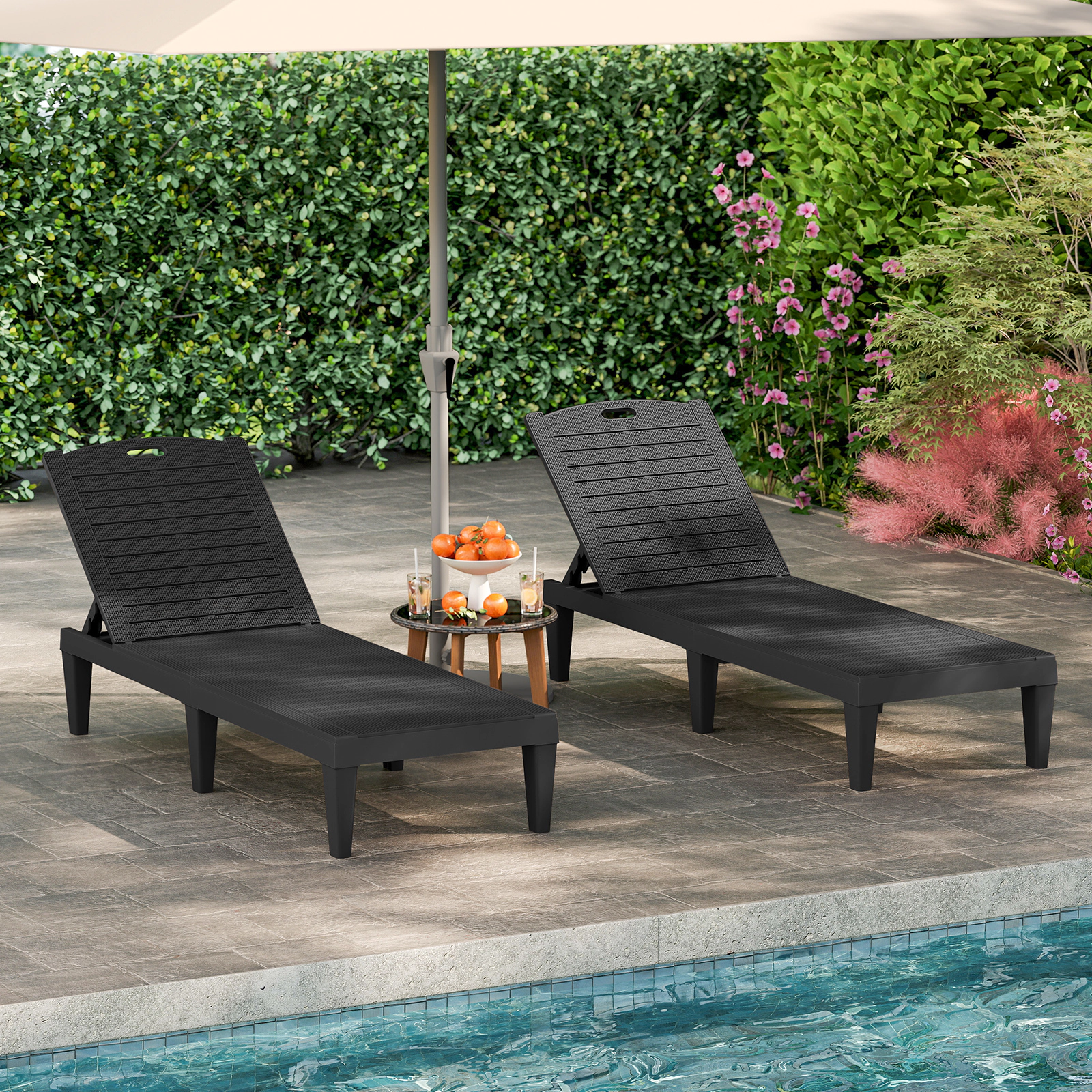 LJG Outdoor PP Chaise Lounge Chairs Set of 2 with 4-Position Adjustable Backrests
