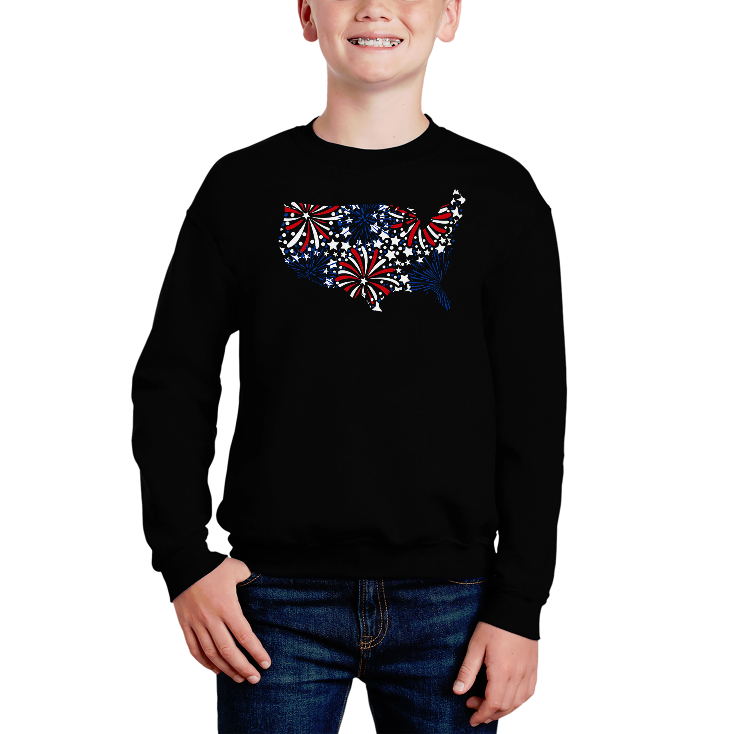 LA Pop Art Boy's Word Sweatshirt - USA Fireworks