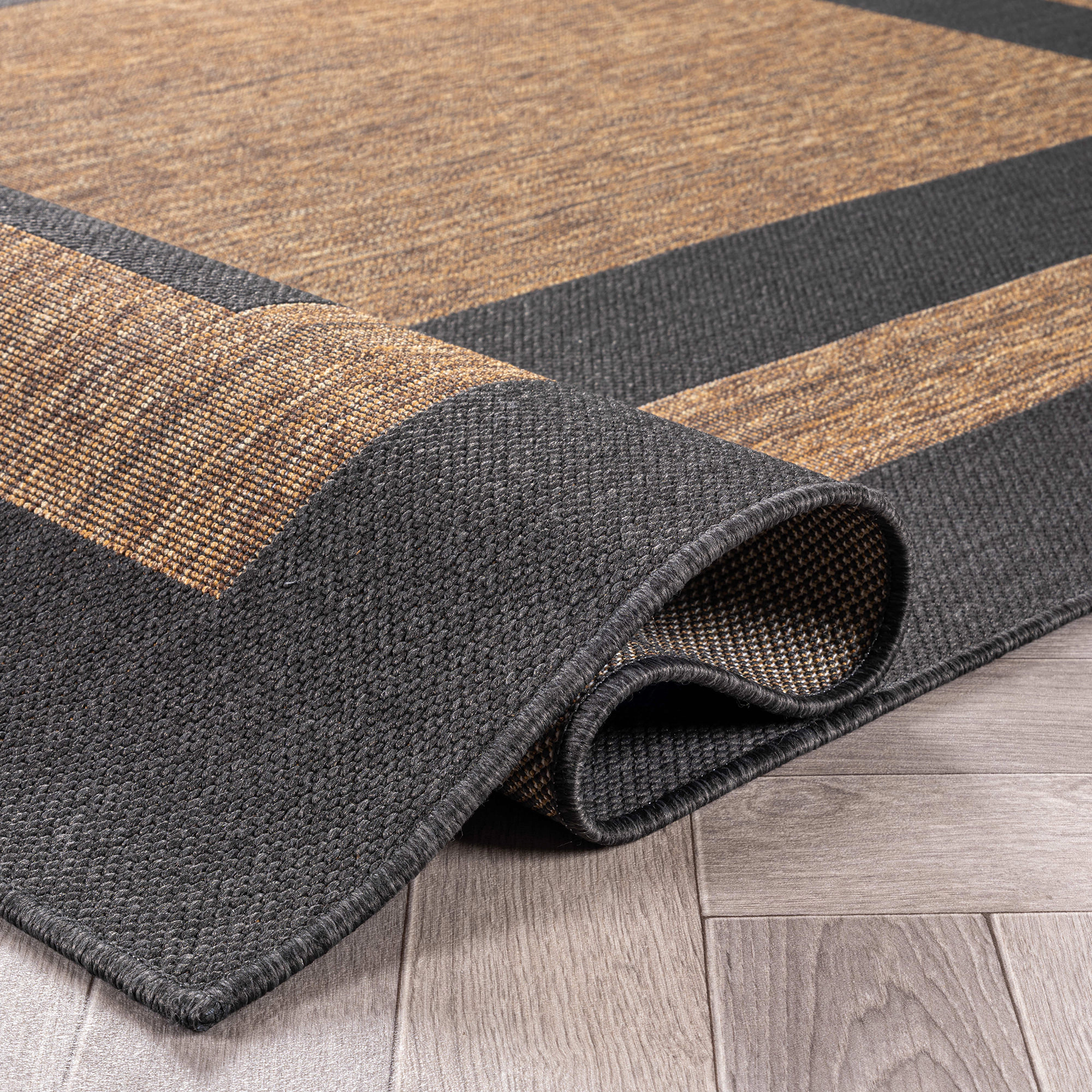 World Rug Gallery Geometric Border Indoor/Outdoor Flat Woven Area - Natural Jute-Style