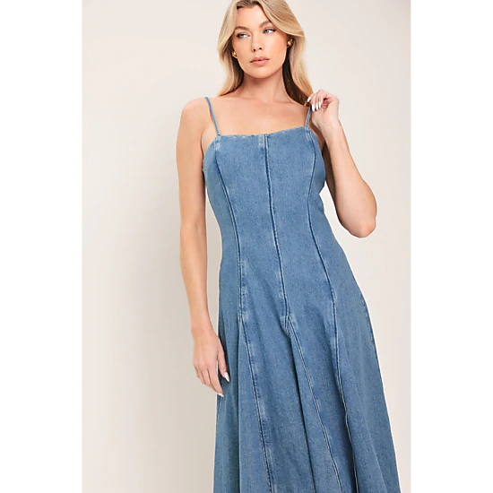 TRUEDAMES Women Indigo Whisper Denim Midi Dress