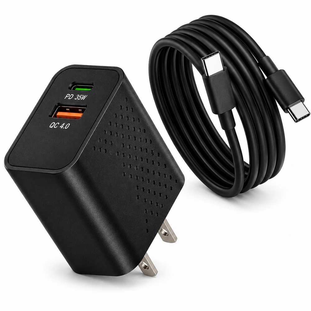 Qixxronics Fast 35W USB-C Wall Charger with 3ft USBC to Cable for Charging Type-C Devices, Phones, iPad/Tablets and More