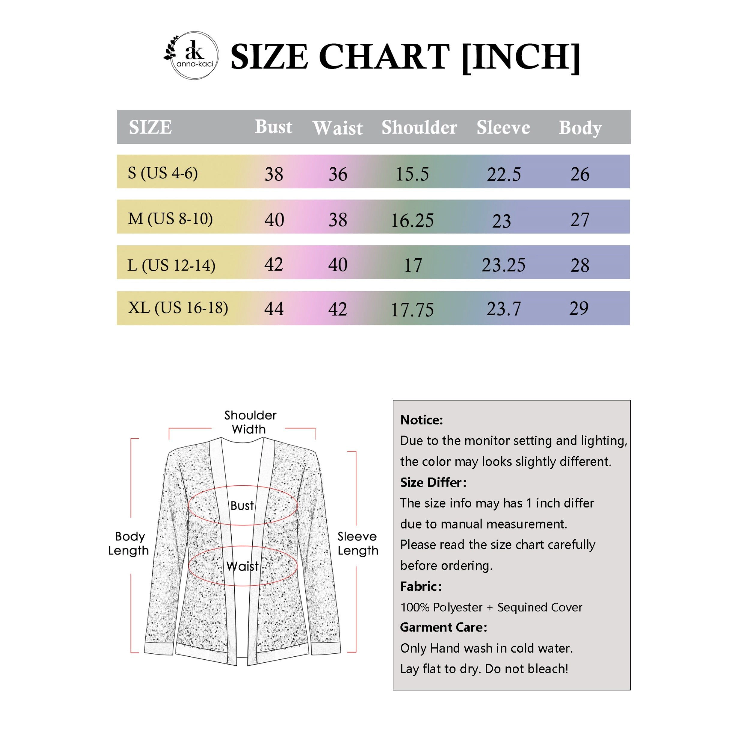 Anna-Kaci Women's Long Sleeve Open Front Sequin Jacket with Satin Trim