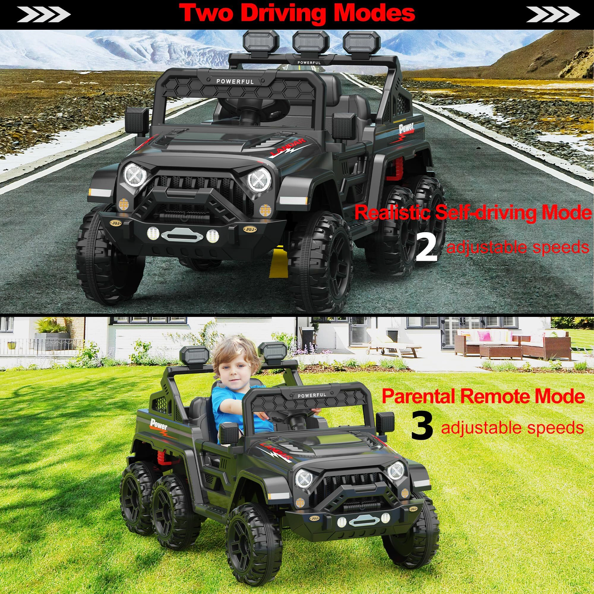 24V 6-Wheel Kids Ride On Truck, 4WD Switchable Electric Vehicles, Remote Control, 3 Speeds, Bluetooth & LED Lights