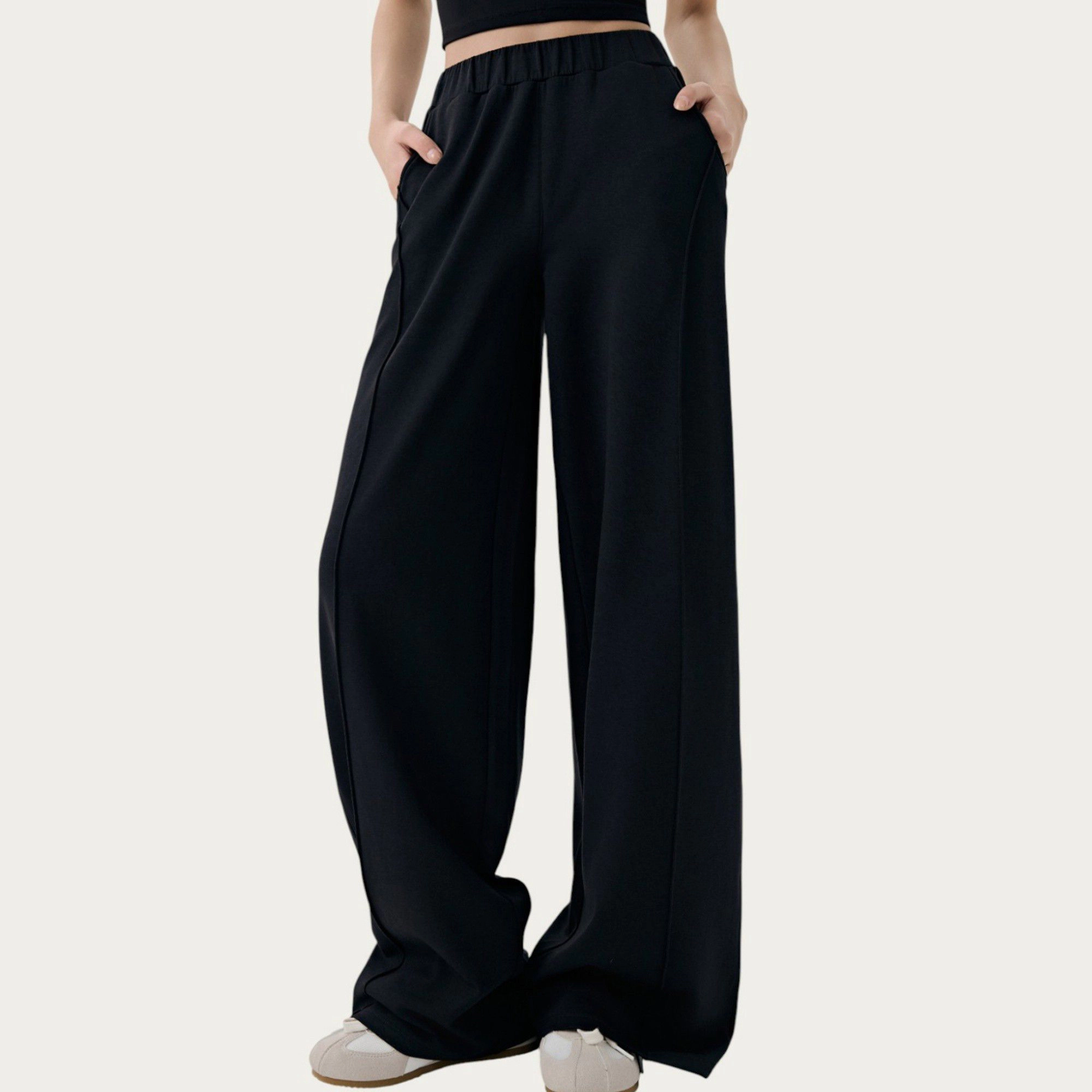 Anna-Kaci Women's High-Waist Wide-Leg Pants with Soft Stretch Fabric Relaxed Flowing Silhouette