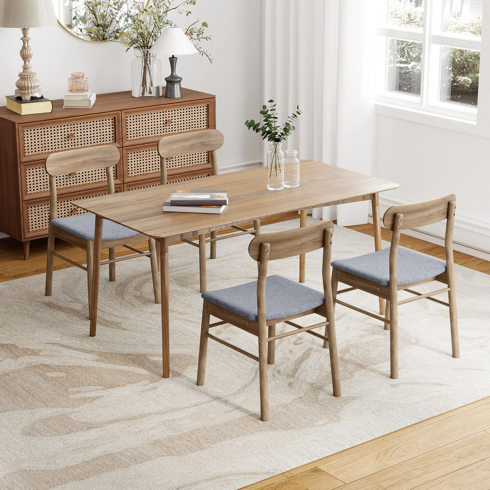 LJG Fabric Upholstered Kitchen Armless Dining Chairs with Rubber Wood Frame Set of