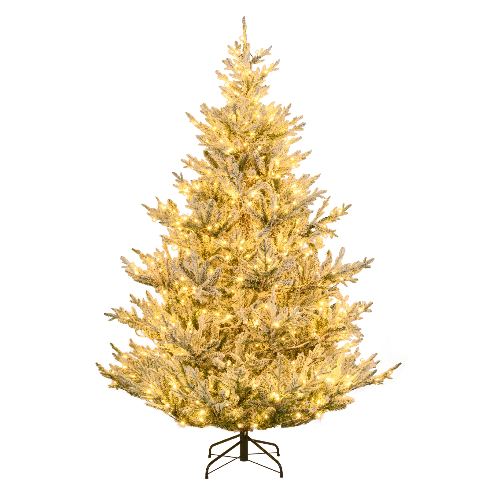SUGIFT 7-ft Pre-Lit Snow Flocked Christmas Tree with 1074 Branch Tips and 450 Warm White LEDs 5.1-ft Dia Green
