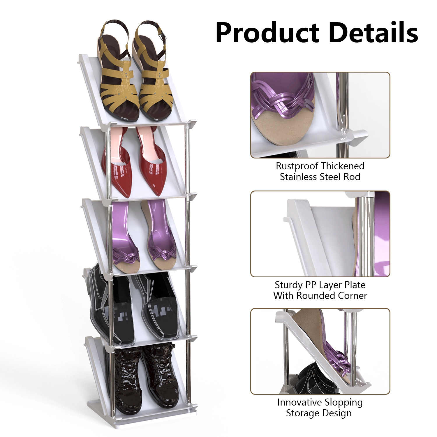 GBruno 5-Tier Vertical Shoe Rack Space-Saving Organizer