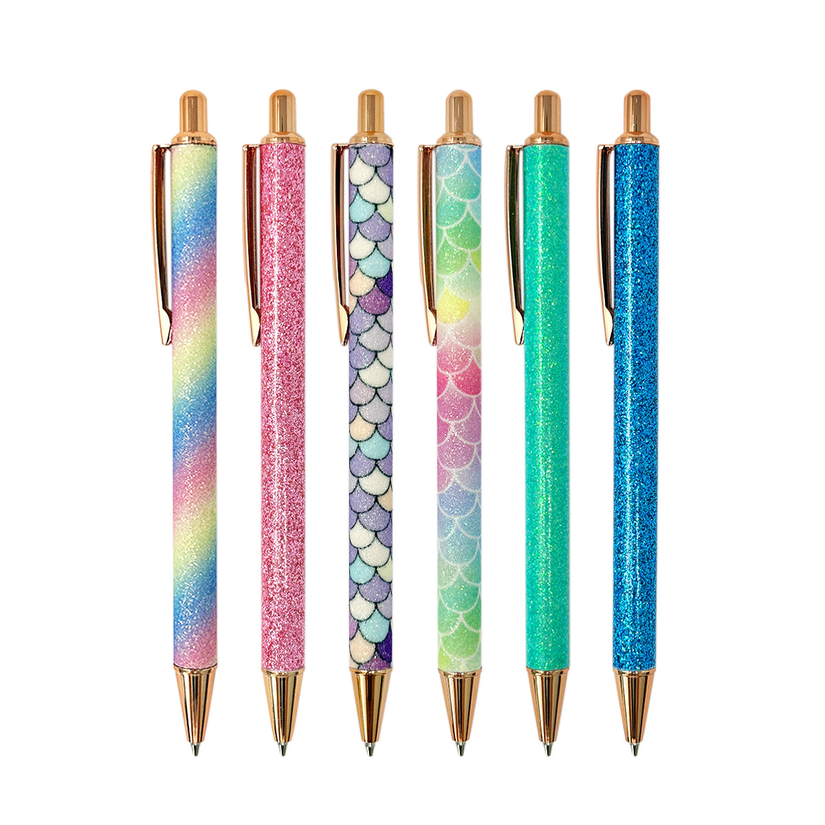 Wrapables Glitter Ballpoint Pens for Women, 1.0mm Medium Point Retractable Metal Pens, Set of 6