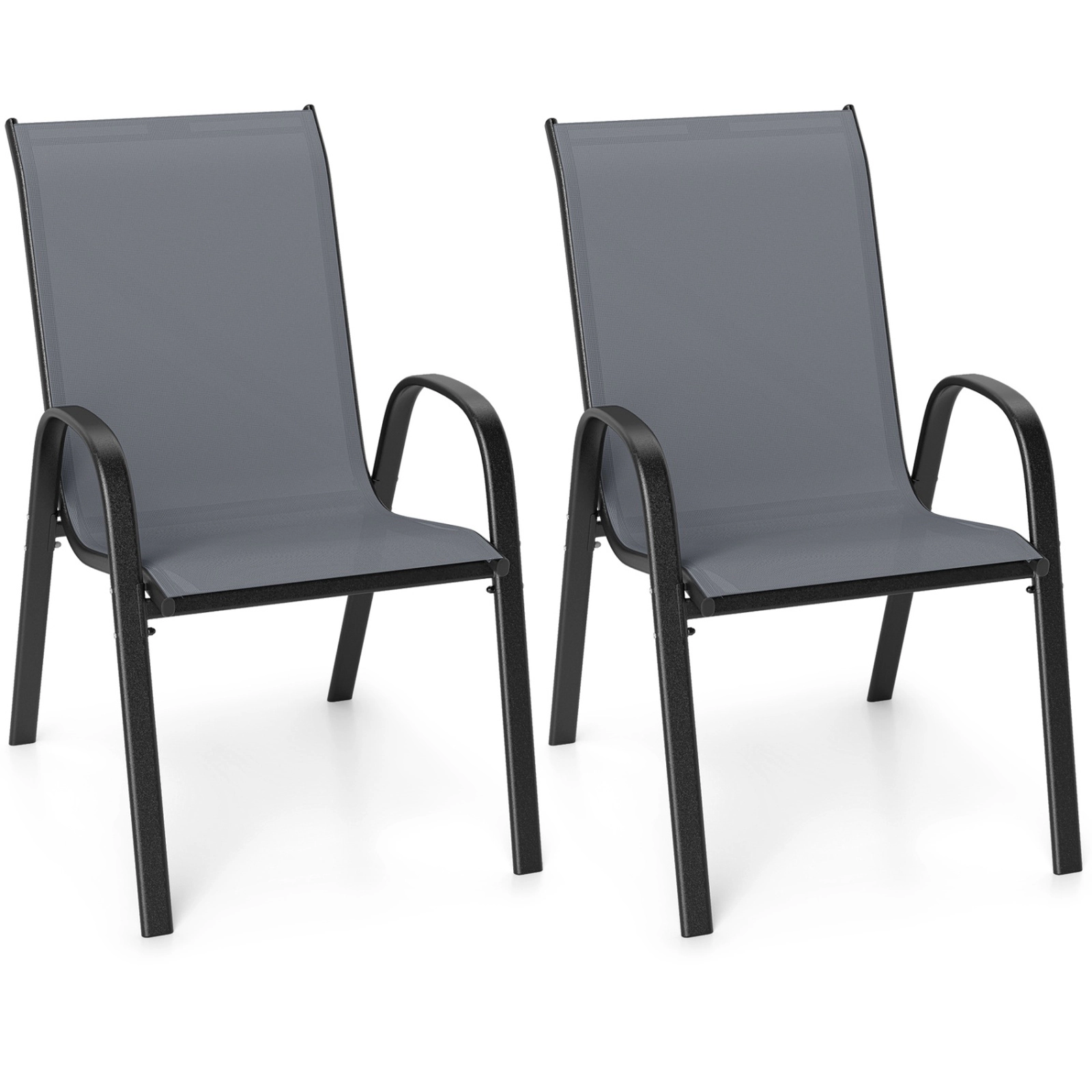 SUGIFT Set of 2 Grey Stackable Outdoor Patio Dining Chairs, Anti-Rust Steel Frame