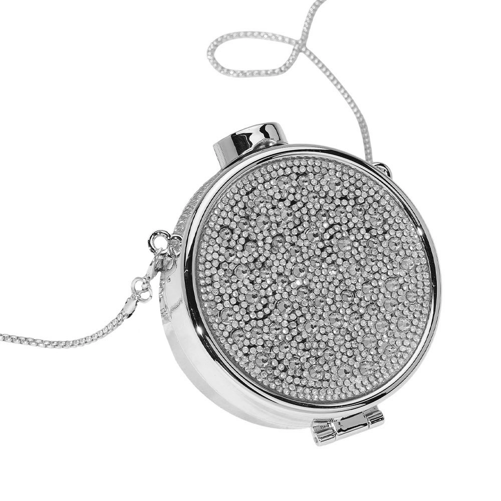 Fashnzfab Bling Studded Round Compact Clutch Evening Bag / Crossbody Bag